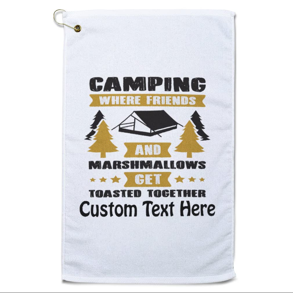 Stylish Printed Golf Towel - Camping Friends & Toasted Marshmallows Design - Cotton Bag Accessories for Golf, Camping & Outdoor Activities