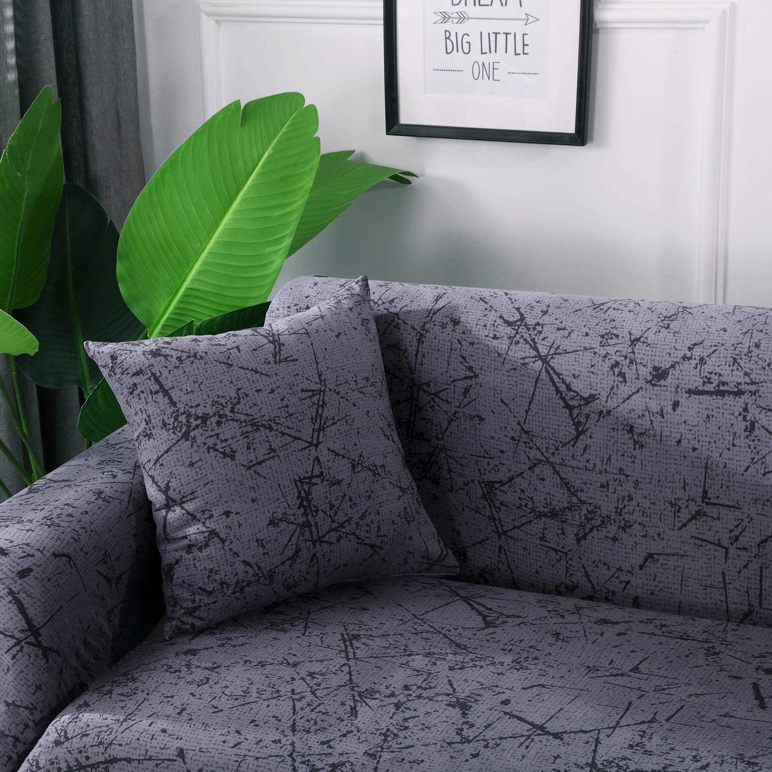 HOOBUY Printed Stretch Sofa Slipcover for 4-Cushion Couch - Includes 2 Free Pillow Cases (Fits 4-Seater/Large 3-Seater Couches) - Perfect for Living Room Decor, Home Styling & Pet Protection
