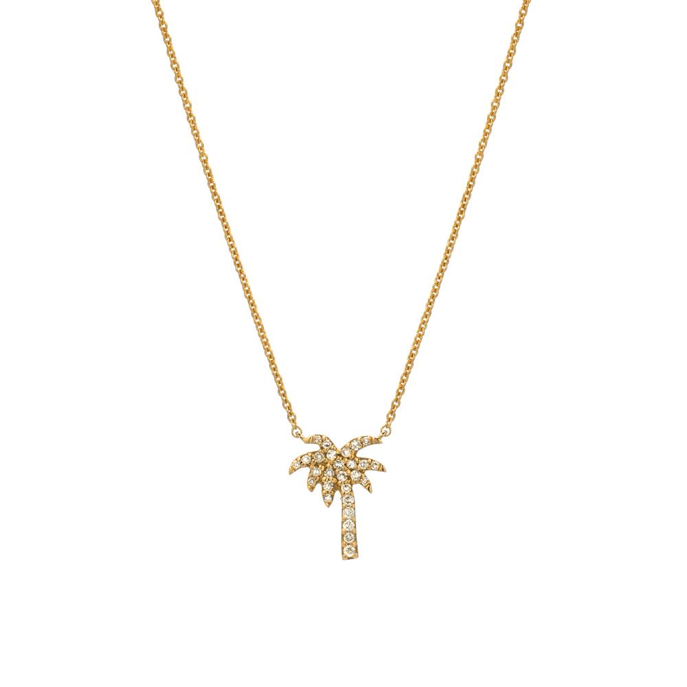 14K Gold Diamond Pavé Petite Palm Tree Pendant Necklace for Women - Elegant Layering Piece for Beach Vacations & Summer Outfits