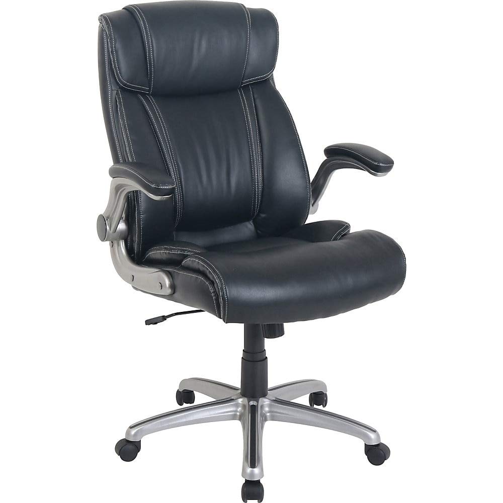 Lorell LLR81803 Soho Flip Armrest High-Back Leather Office Chair - Ergonomic Executive Desk Chair for Home & Business Workspaces
