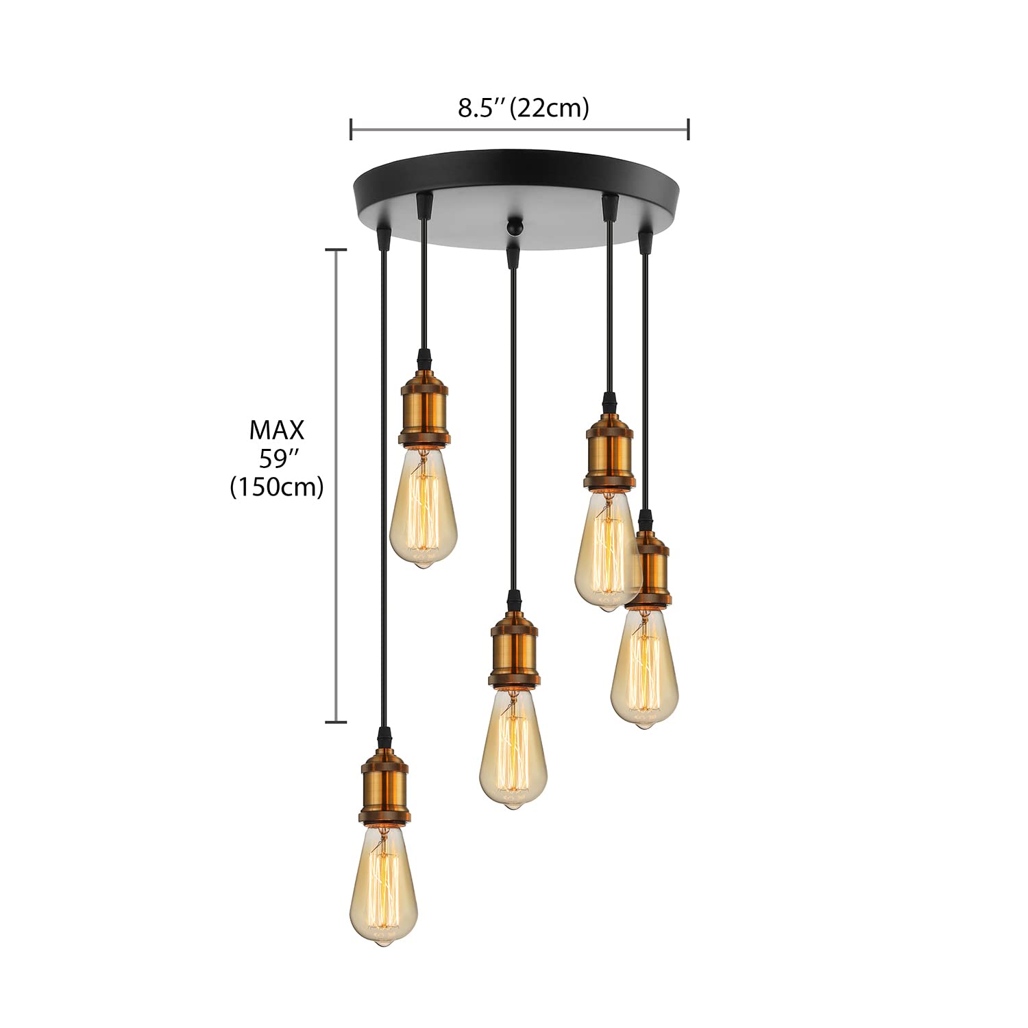 Vintage Industrial Adjustable 5-Light Edison Bulb Pendant Lamp - 20
