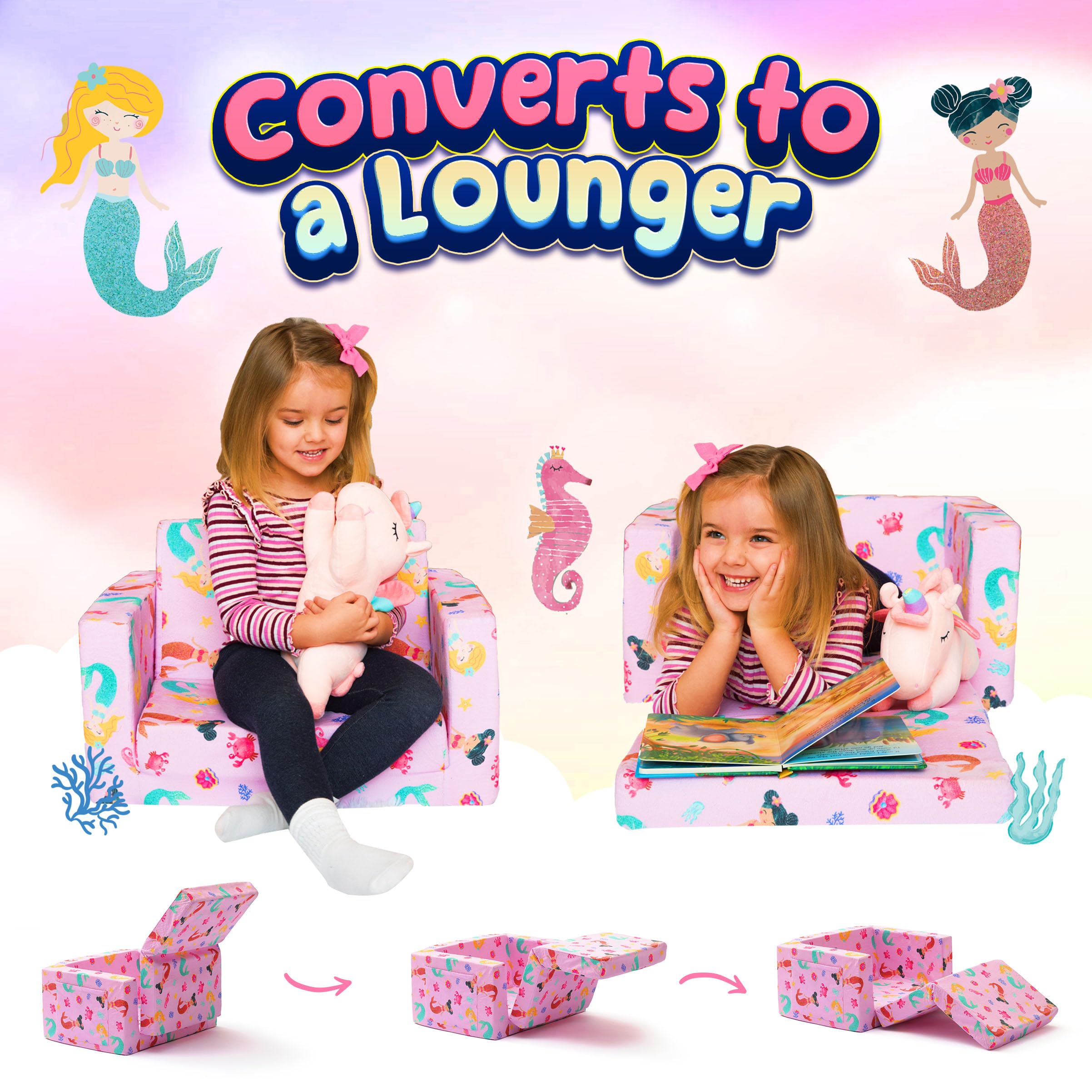 Toddler Couch - Foldable Kids Sofa Bed for Boys & Girls, Soft Baby Lounge Chair with Washable Cover | Perfect for Playroom, Nursery, or Bedtime Reading