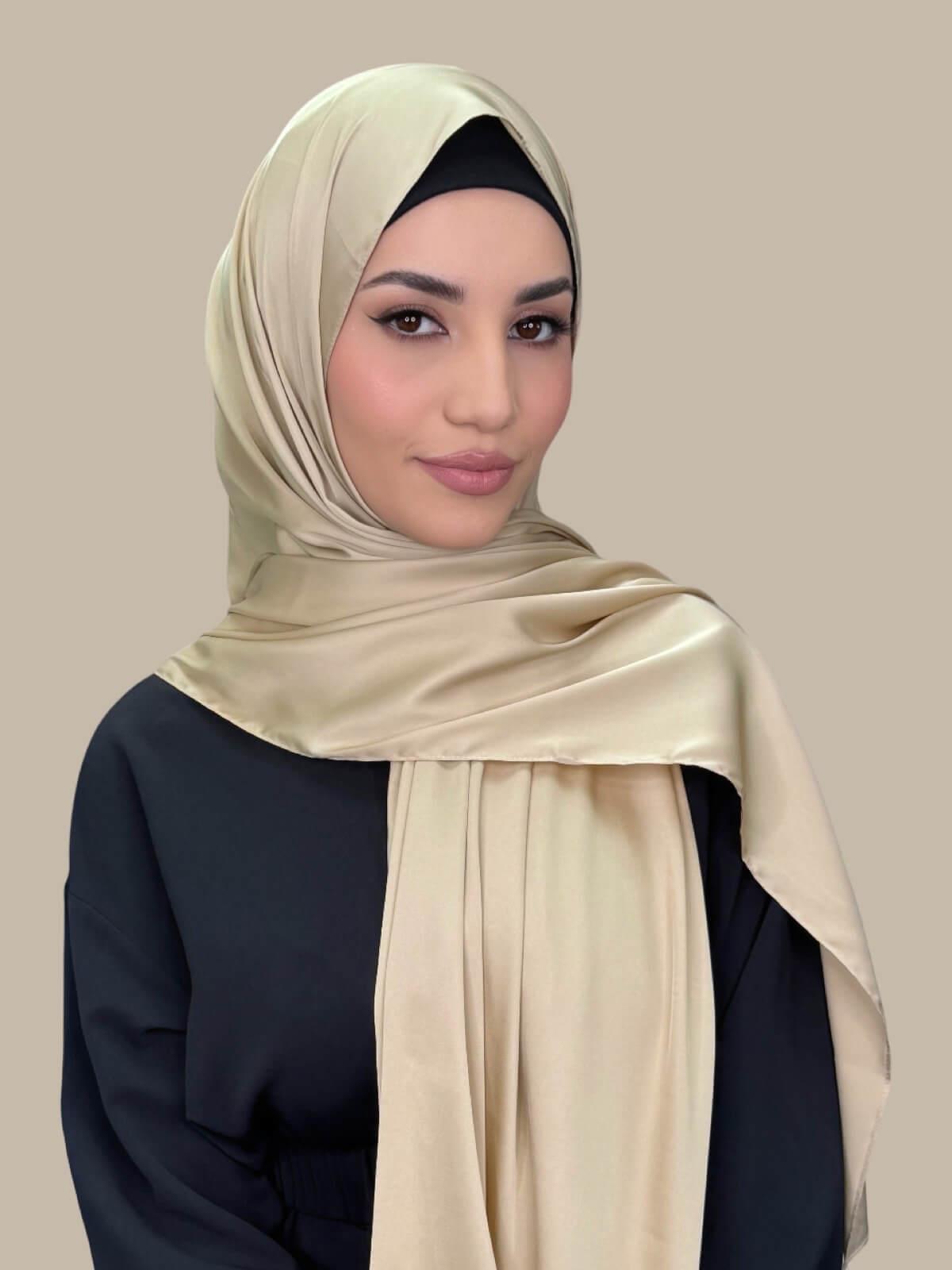Luxury Soft Gold Satin Hijab Scarf - Elegant & Breathable for Women - Perfect for Daily Wear, Prayer, and Special Occasions