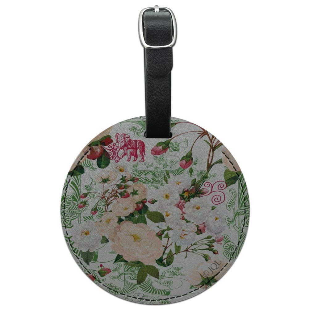 Stylish Round Leather Luggage Tag with Floral Design - Durable Suitcase ID Tag for Travel Bags & Carry-Ons | Perfect for Airports, Business Trips & Vacation Identification