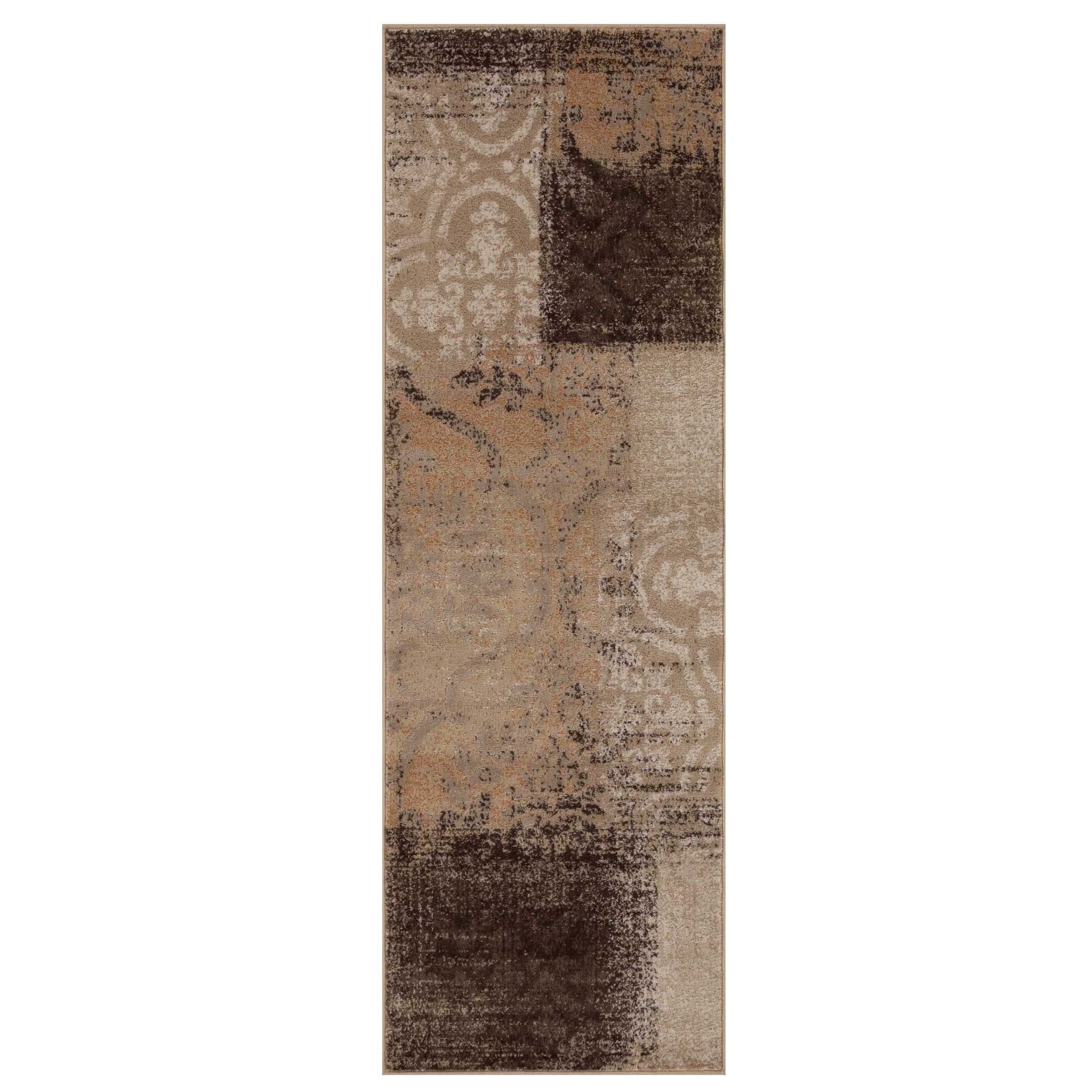 Bristol Distressed Abstract Damask Indoor Area Rug - Non-Slip Living Room Carpet Runner for Bedroom, Hallway & Entryway Decor