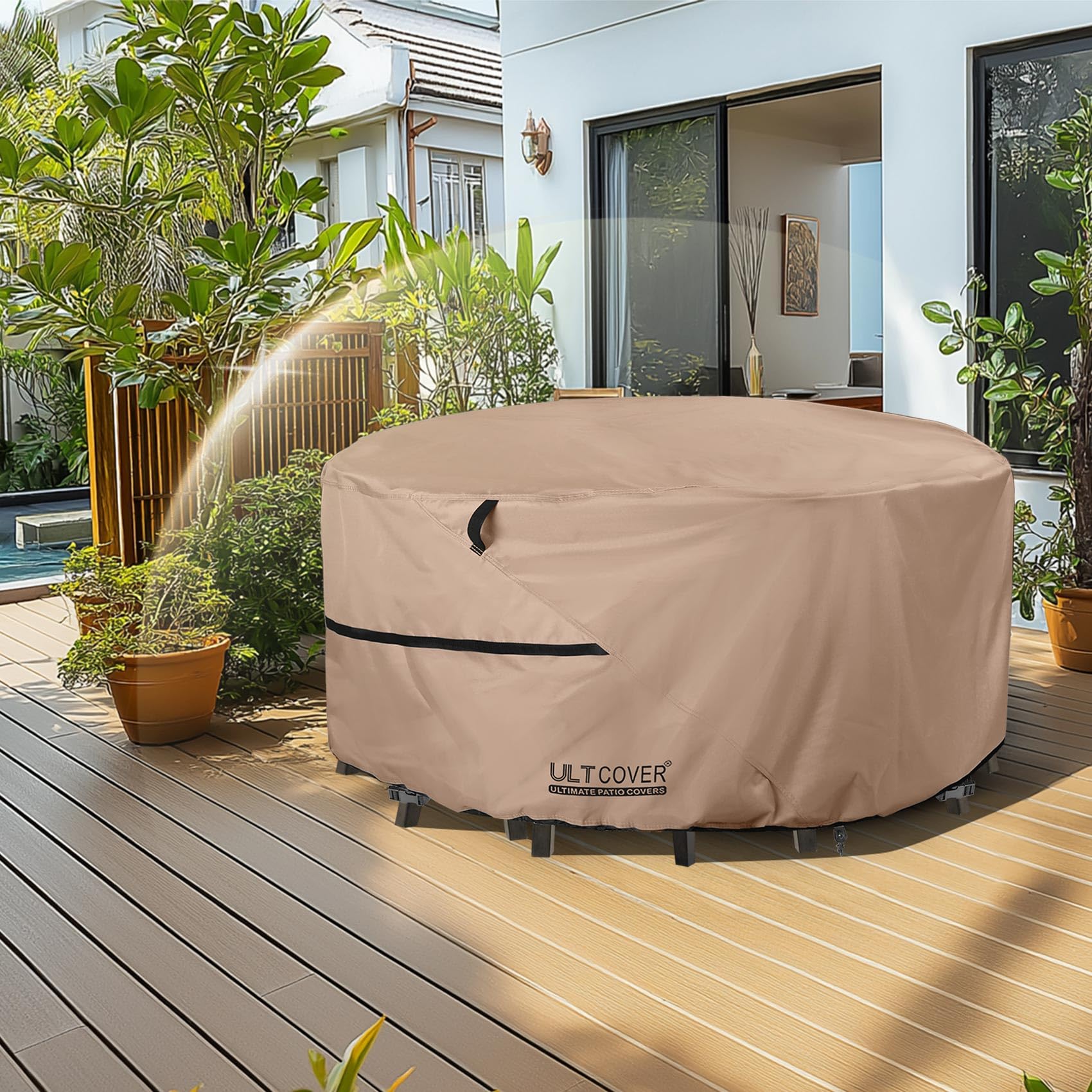 ULTCOVER 48 Inch Round Patio Furniture Cover - Waterproof Outdoor Table and Chair Set Protector for Garden, Deck, Backyard (All-Weather Protection)