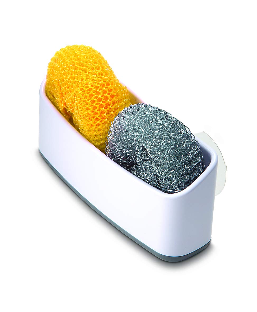 Joie Kitchen Sponge Holder - White, Compact & Durable Sponge Caddy for Sink or Countertop - Perfect for Kitchen, Bathroom, or Office Cleaning Supplies Organization