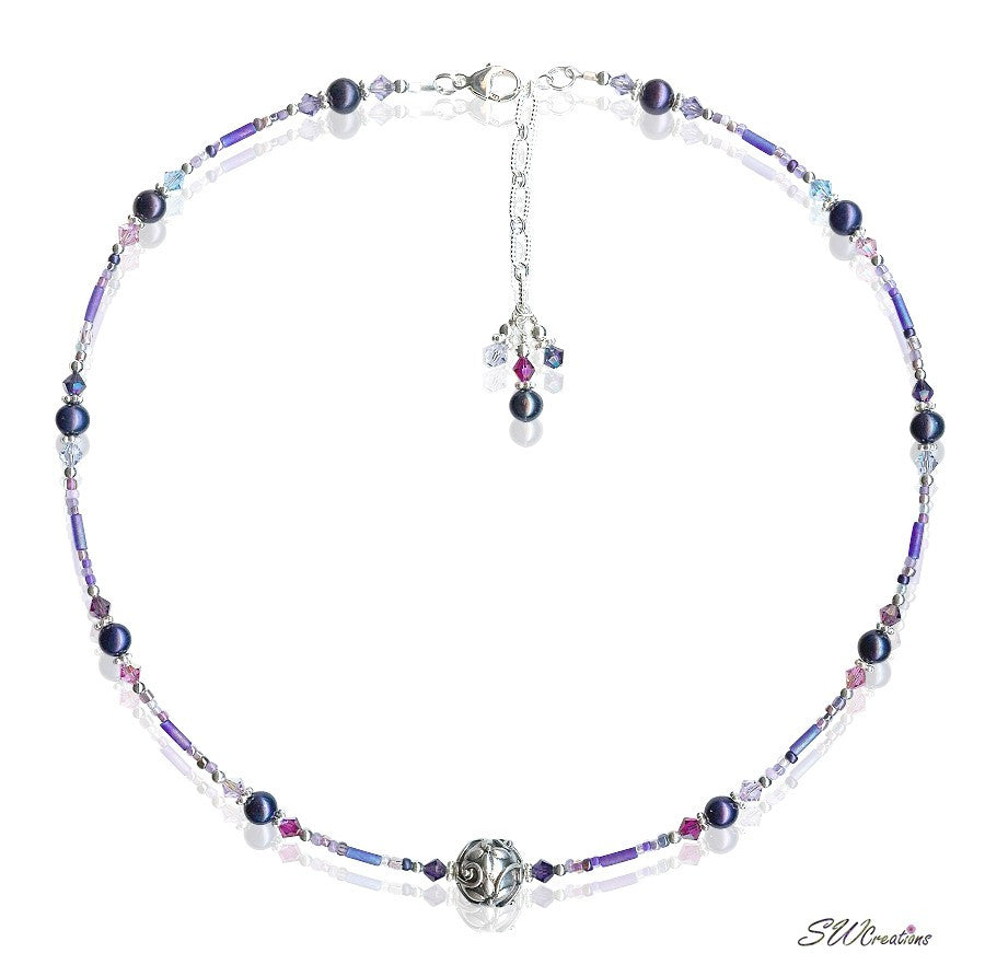 Handmade Purple Crystal Pearl Necklace for Women - Elegant Bohemian Jewelry Gift for Bridesmaids, Party & Special Occasions