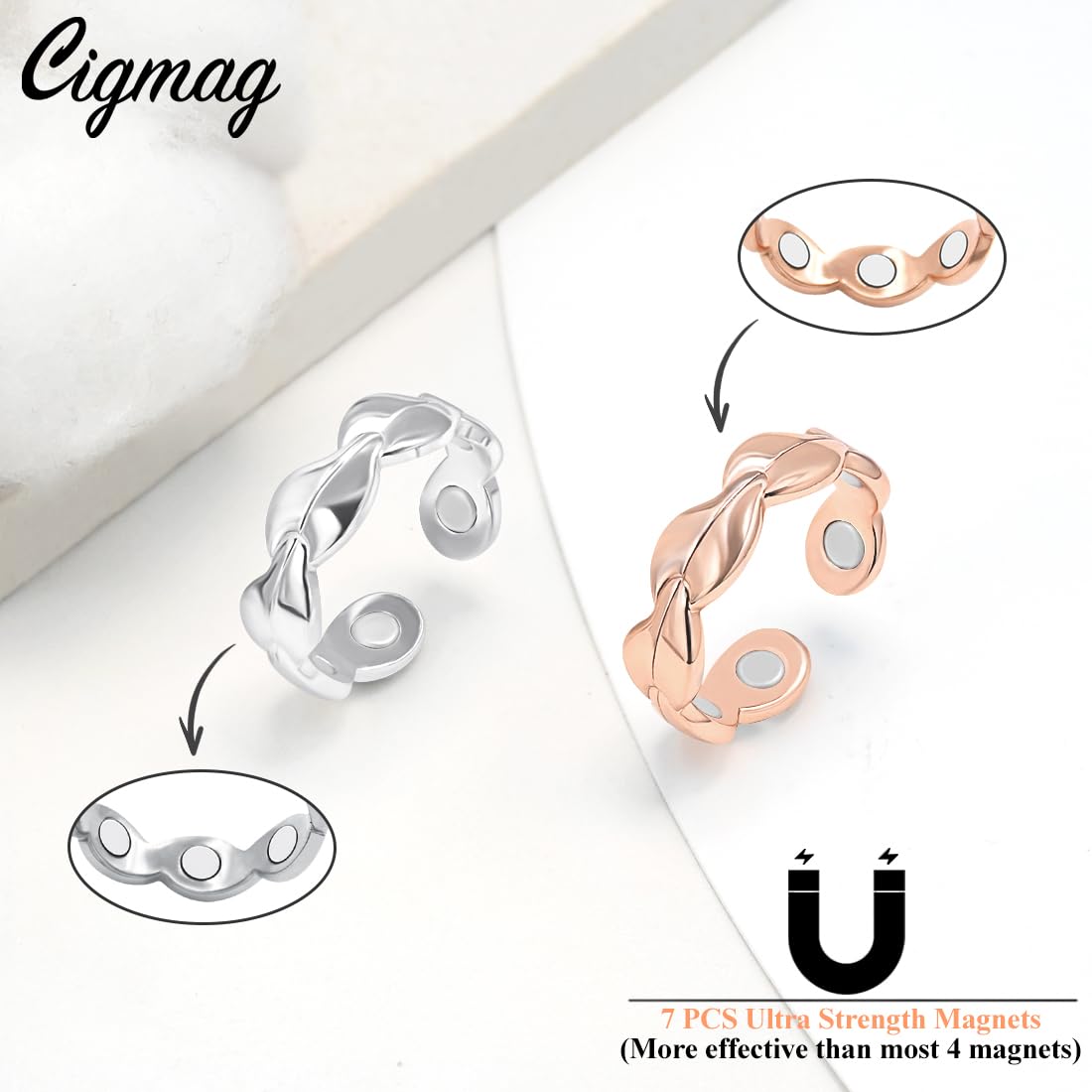 2PCS Adjustable Copper Rings for Women - Calmi & Tensor Rings for Stress Relief, Healing & Energy Balancing - Perfect for Meditation, Yoga & Everyday Wear
