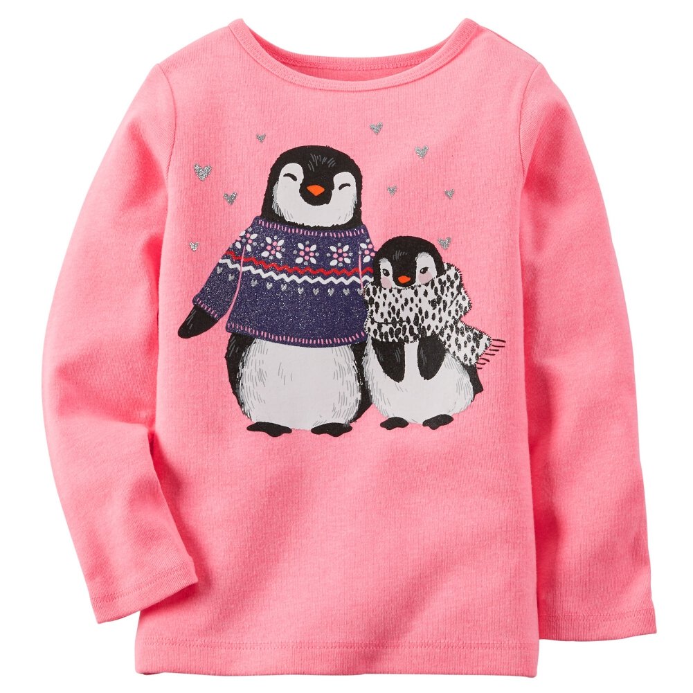 Carter's Baby Girls Neon Penguin Graphic Tee - Soft Cotton Short Sleeve Shirt for 18 Months | Playdate Outfit & Casual Everyday Wear