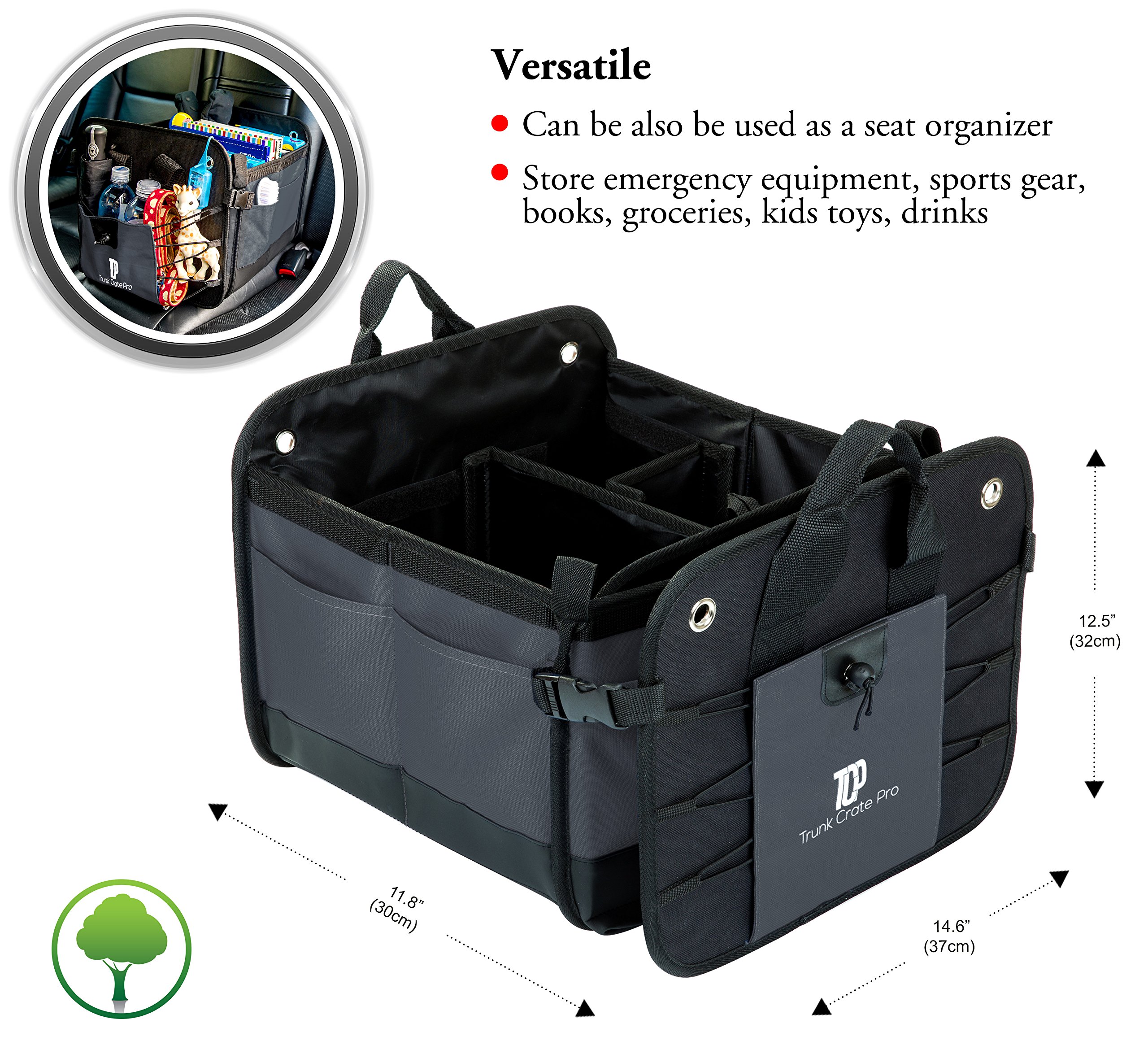 TRUNKCRATEPRO Car Organizer Bundle - 1 Regular Grey & 1 XL Black Trunk Organizer | 15% Discount | Perfect for Road Trips, Travel & Vehicle Storage
