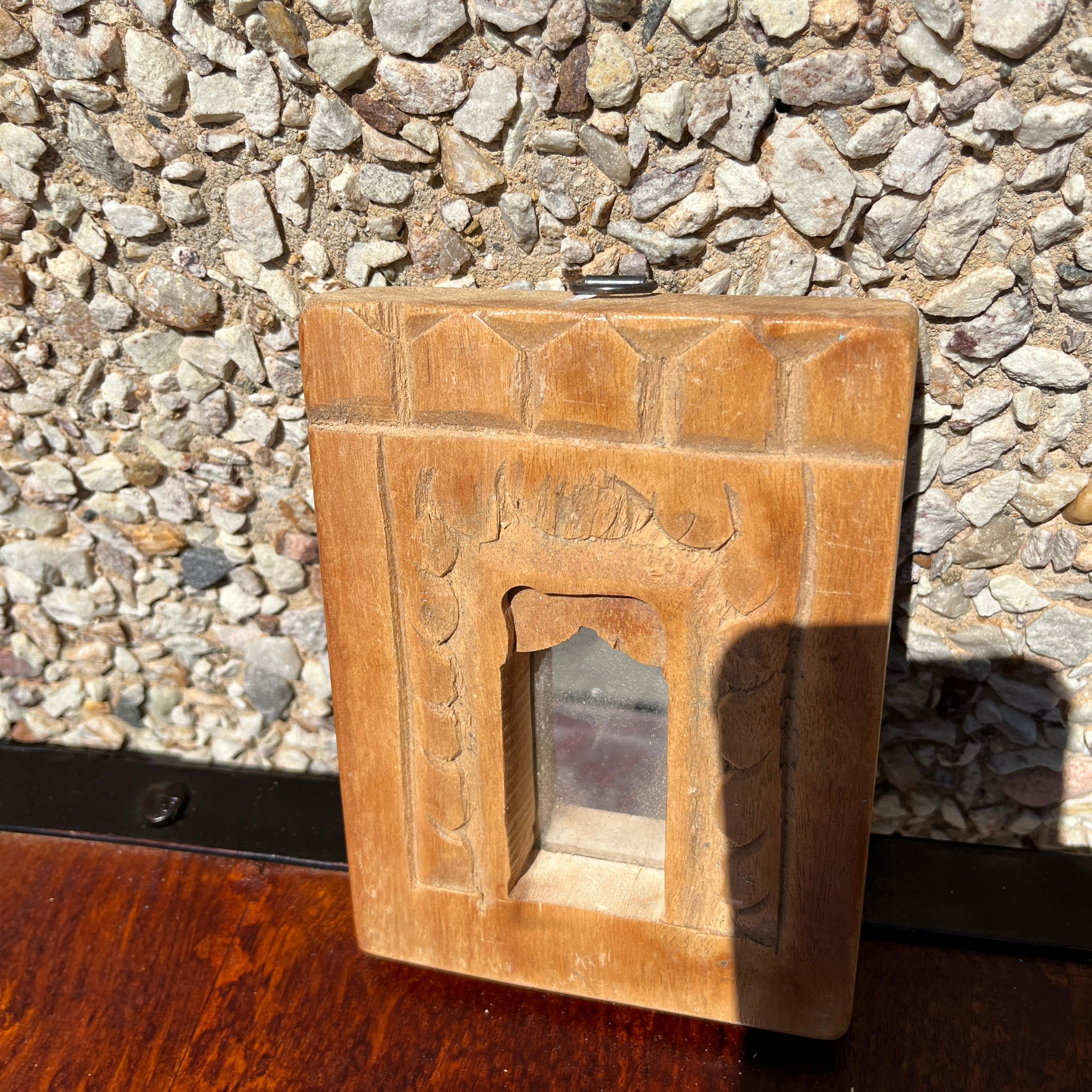 Hand Carved Indian Solid Wood Temple Mirror - Brown 104
