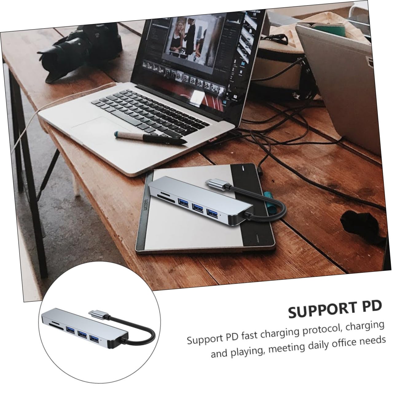 OSALADI 6-in-1 USB C Hub with Card Reader - Aluminum USB 3.0 Splitter for Laptop Charging & Data Transfer