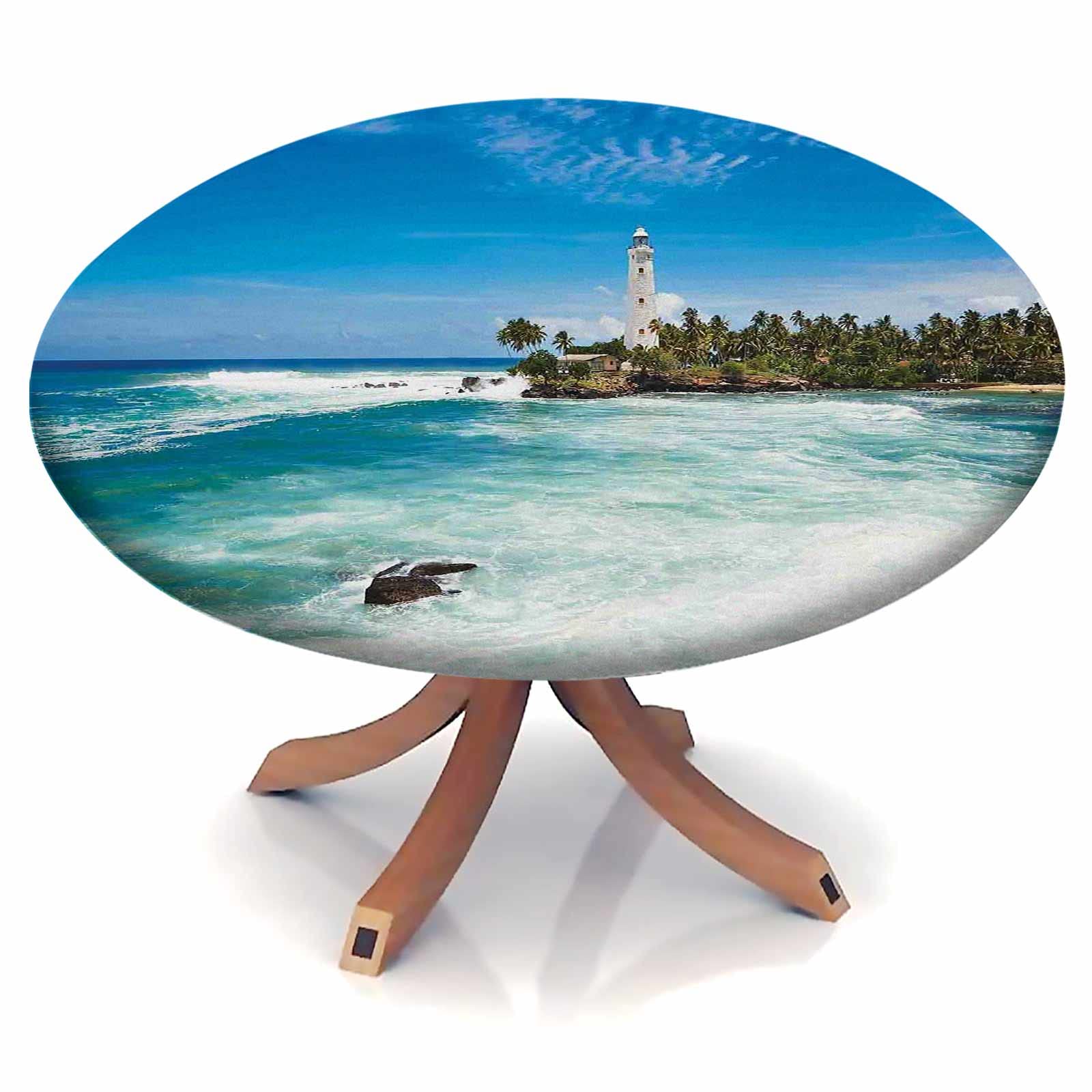 Elastic Edged Fitted Round Table Cover 36 Inch - Waterproof Oil-Proof Wipeable Tablecloth for 24