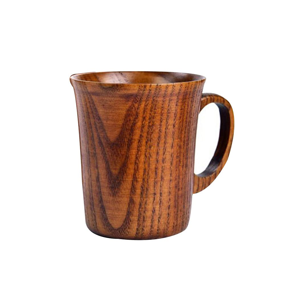 01SHIRTS Solid Jujube Wooden Mug - Handmade Coffee & Tea Cup with Handle for Hot/Cold Drinks - Perfect for Coffee, Tea, Beer, Wine, Milk - Ideal for Home, Office, Camping & Gifts