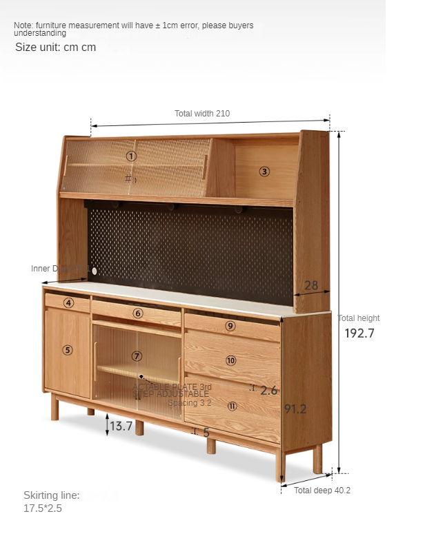 Solid Oak Wood Rock Plate Buffet Sideboard - Rustic Farmhouse Dining Room Storage Cabinet for Kitchen, Living Room & Entryway