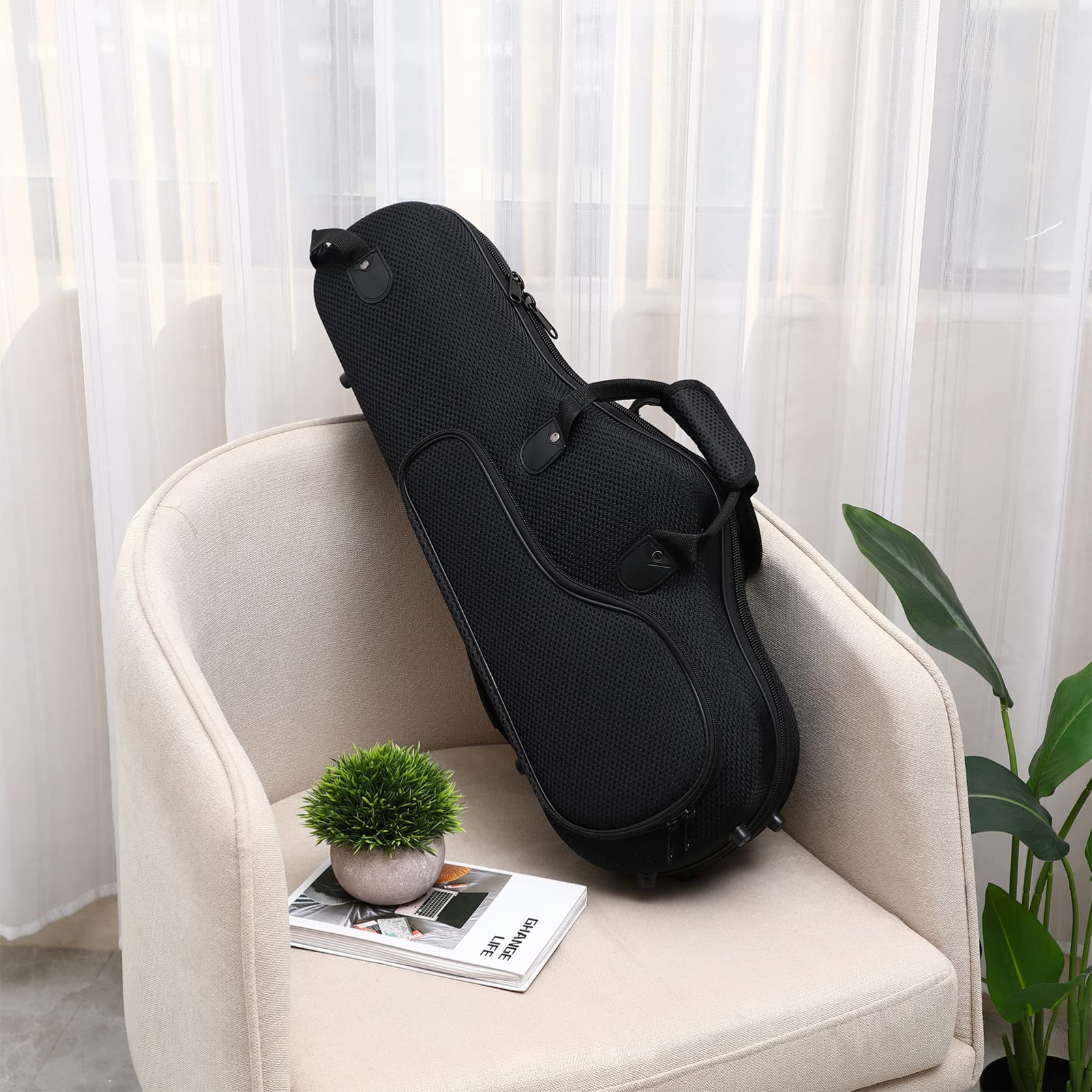 ERINGOGO Alto Saxophone Case with Removable Shoulder Straps - Soft Padded Saxophone Gig Bag, Lightweight Black Backpack for School, Band Practice & Travel