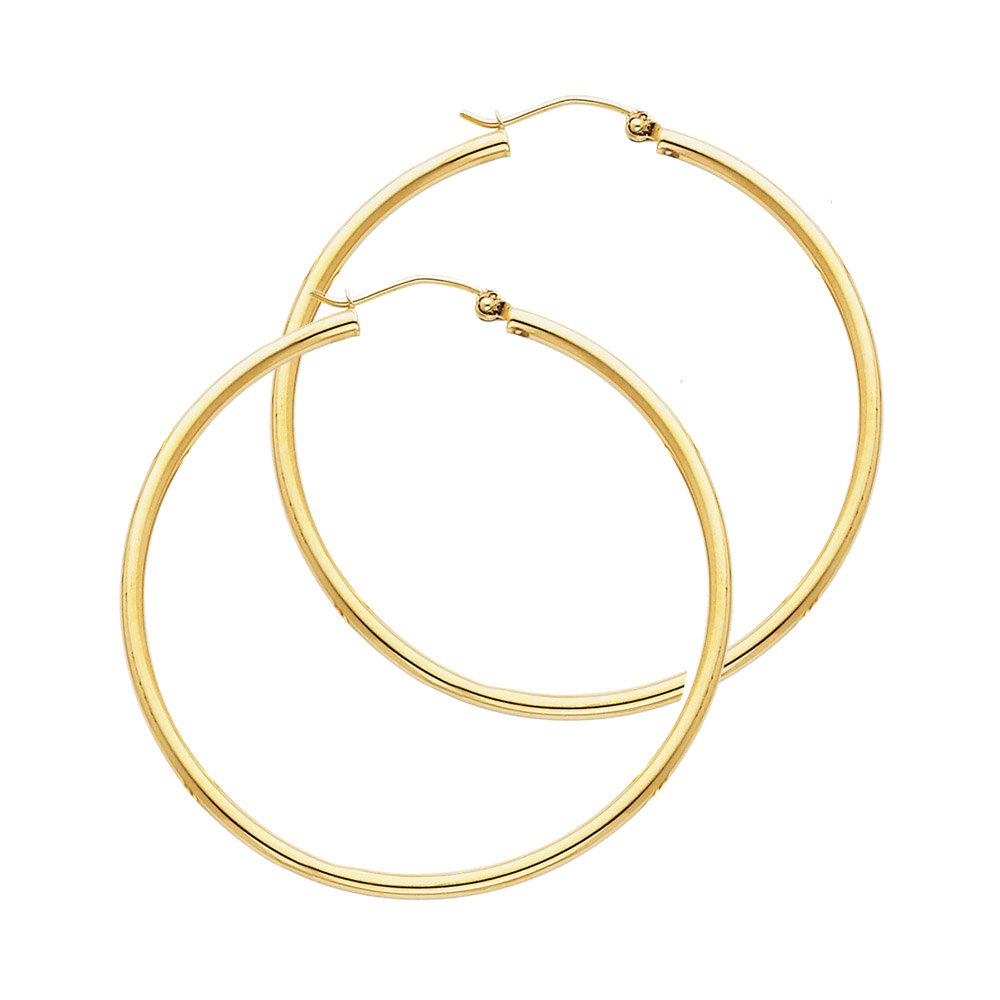 14K Yellow Gold 2mm Thin Hinged Hoop Earrings - 10 Size Options for Women | Everyday Wear, Gift, Wedding & Special Occasions