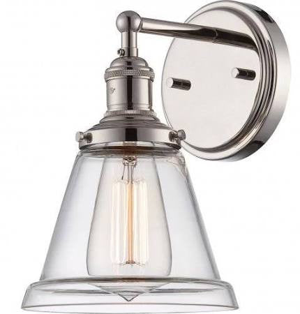 Vintage Wall Sconce Light Fixture - Antique Brass Wall Lamp with Clear Glass Shade for Living Room, Bedroom, or Hallway Decor