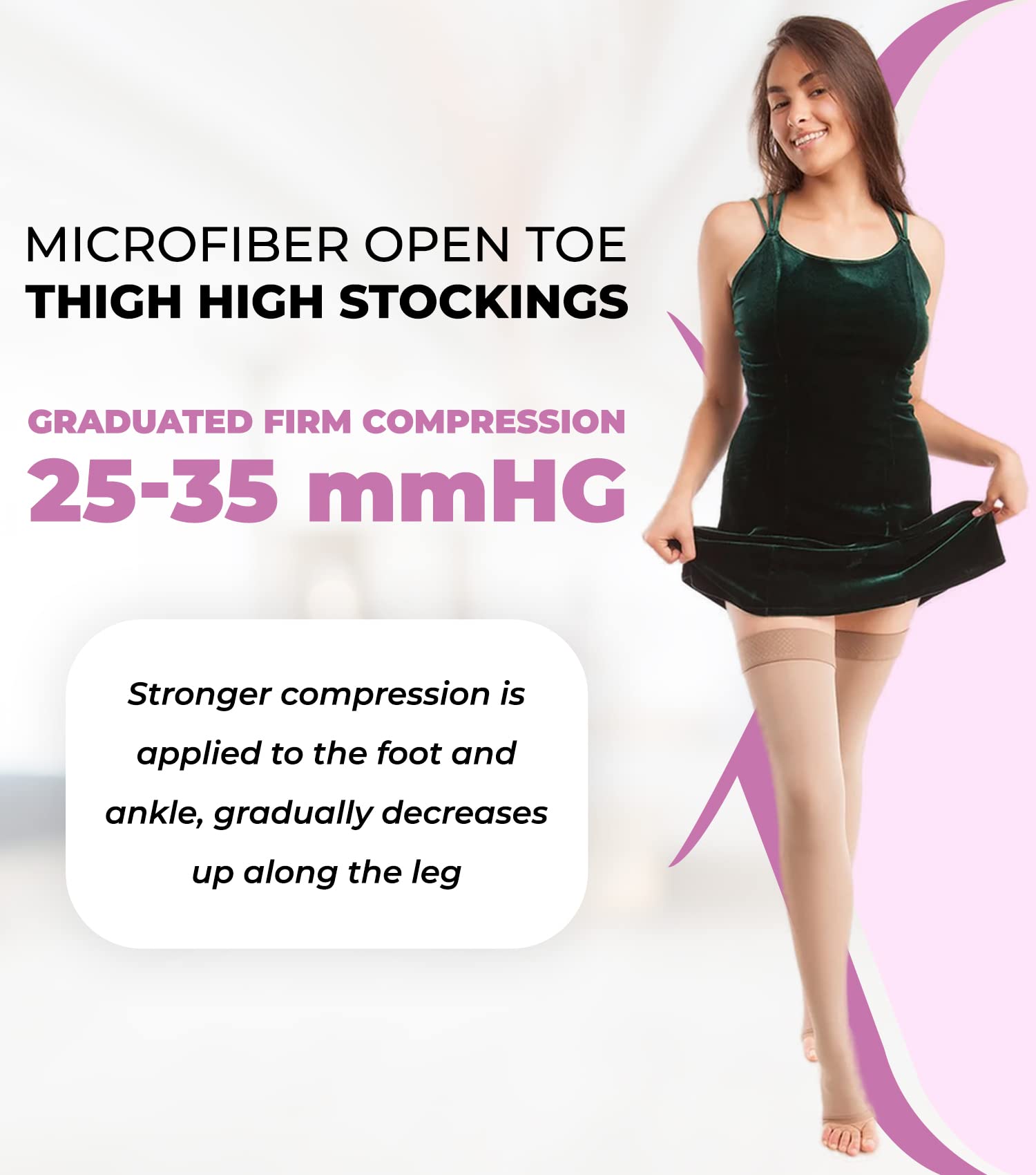 GABRIALLA 20-30 mmHg Thigh High Open Toe Compression Stockings for Women - Medical Grade Graduated Support for Varicose Veins, Swelling & Circulation - Perfect for Travel, Pregnancy & Nurses