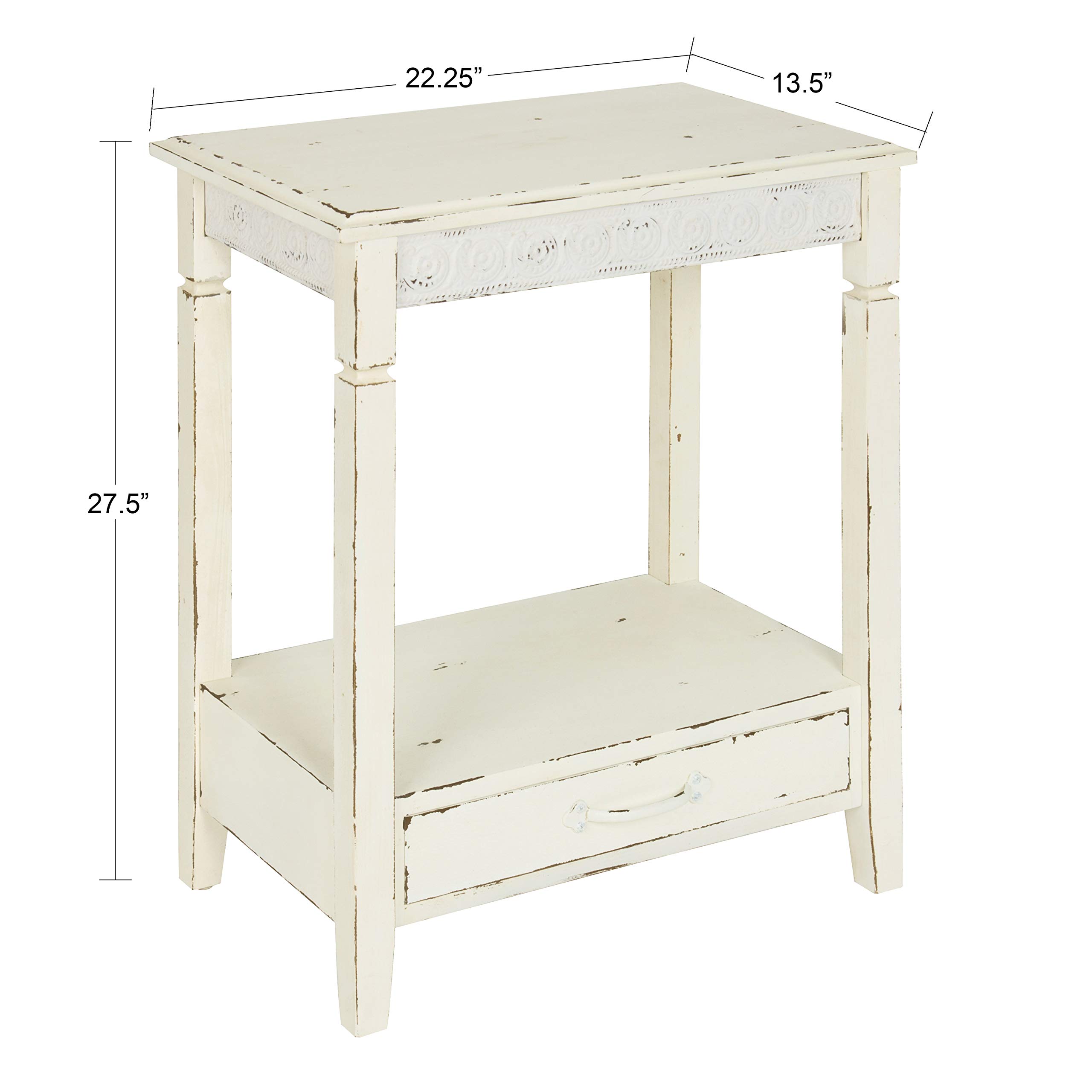 Kate and Laurel Idabelle Wood Side Table with Drawer - Cream Nightstand for Bedroom, Living Room, or Office - Small End Table with Storage Space