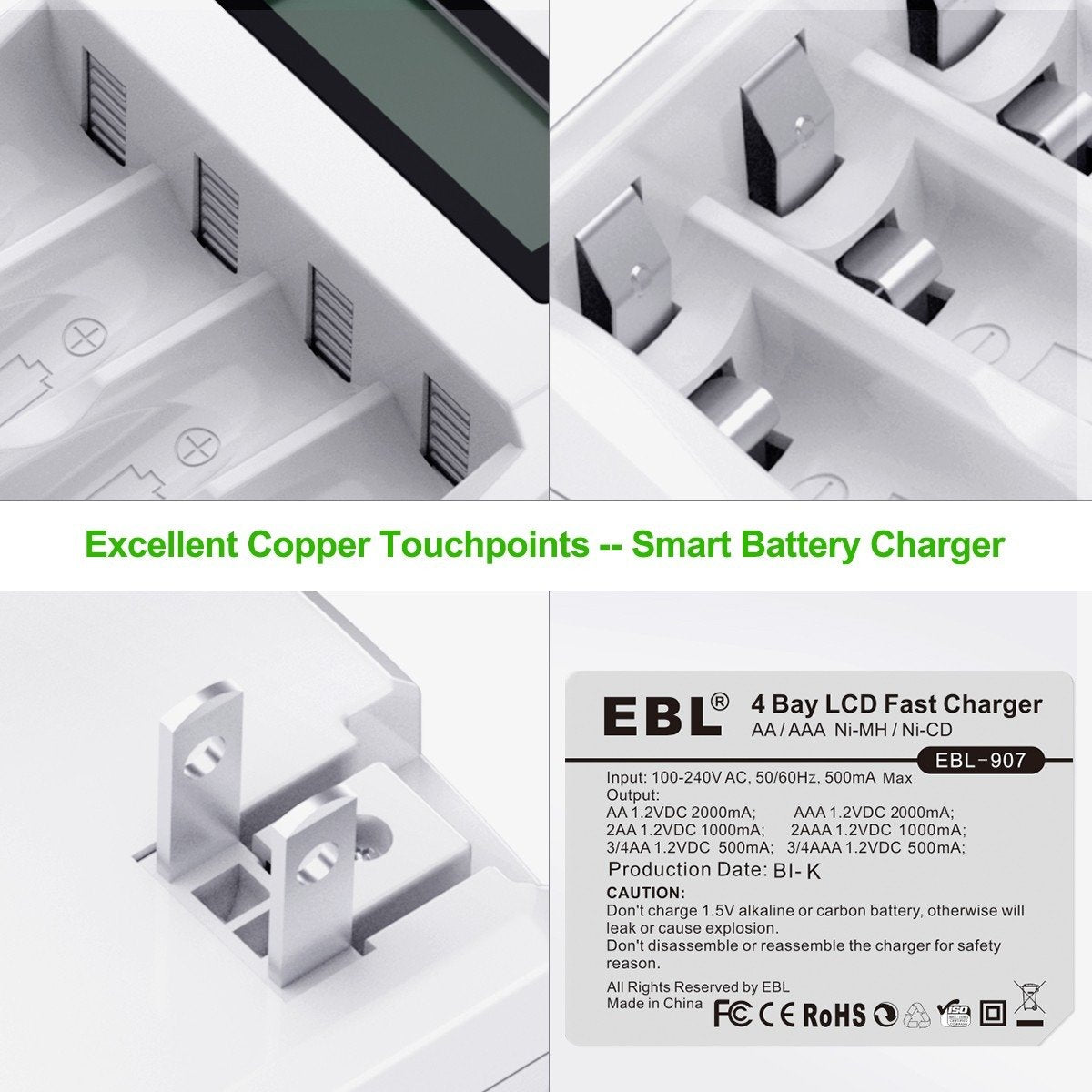 EBL Smart Battery Charger for AA AAA Ni-MH Ni-CD Rechargeable Batteries - Fast Charging with LCD Display for Home, Office, and Travel Use