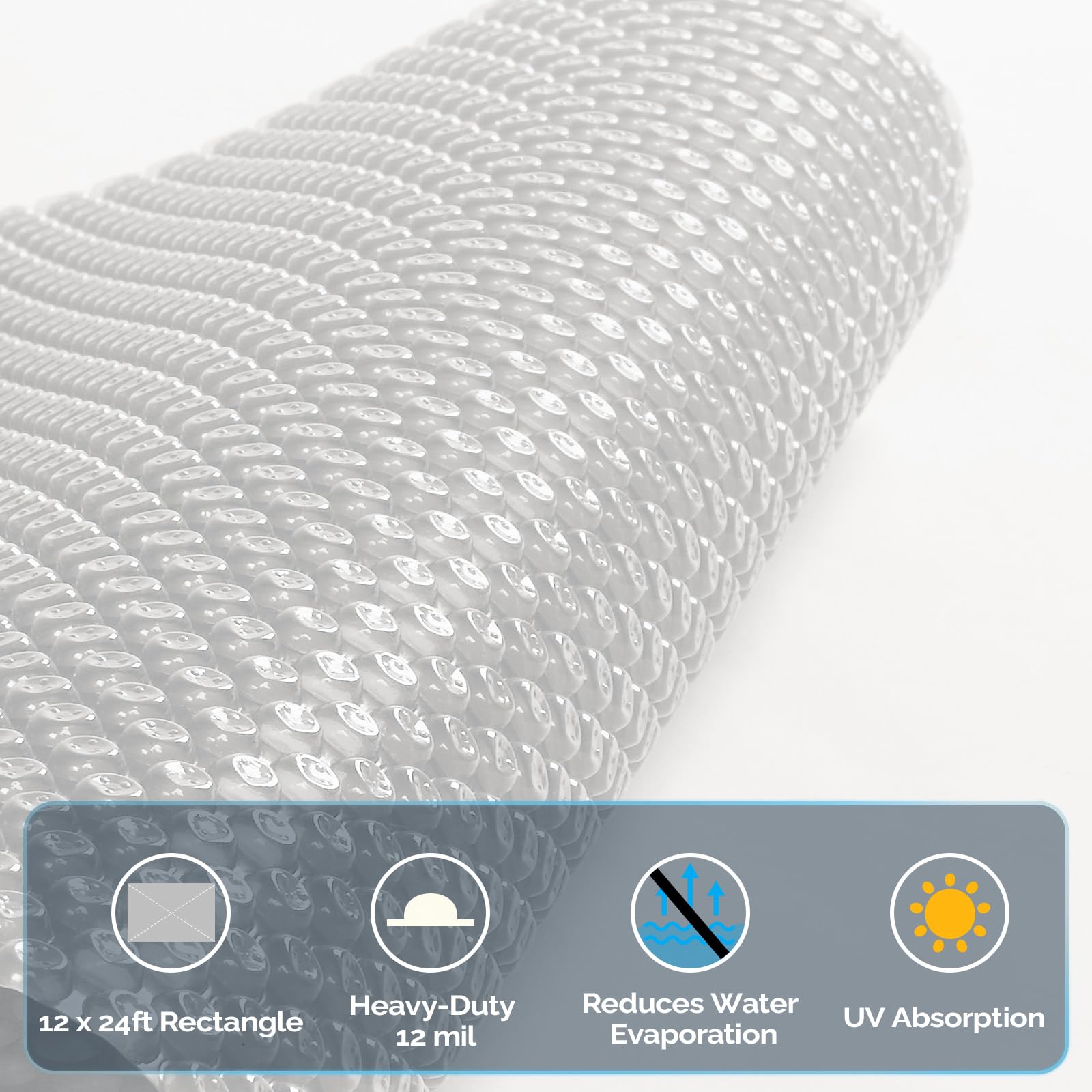 VINGLI 12Mil Solar Pool Cover 12x24FT Rectangle - Heavy Duty Solar Blanket for Inground & Above Ground Swimming Pools - Clear (12' x 24') - Extend Swimming Season & Reduce Heat Loss