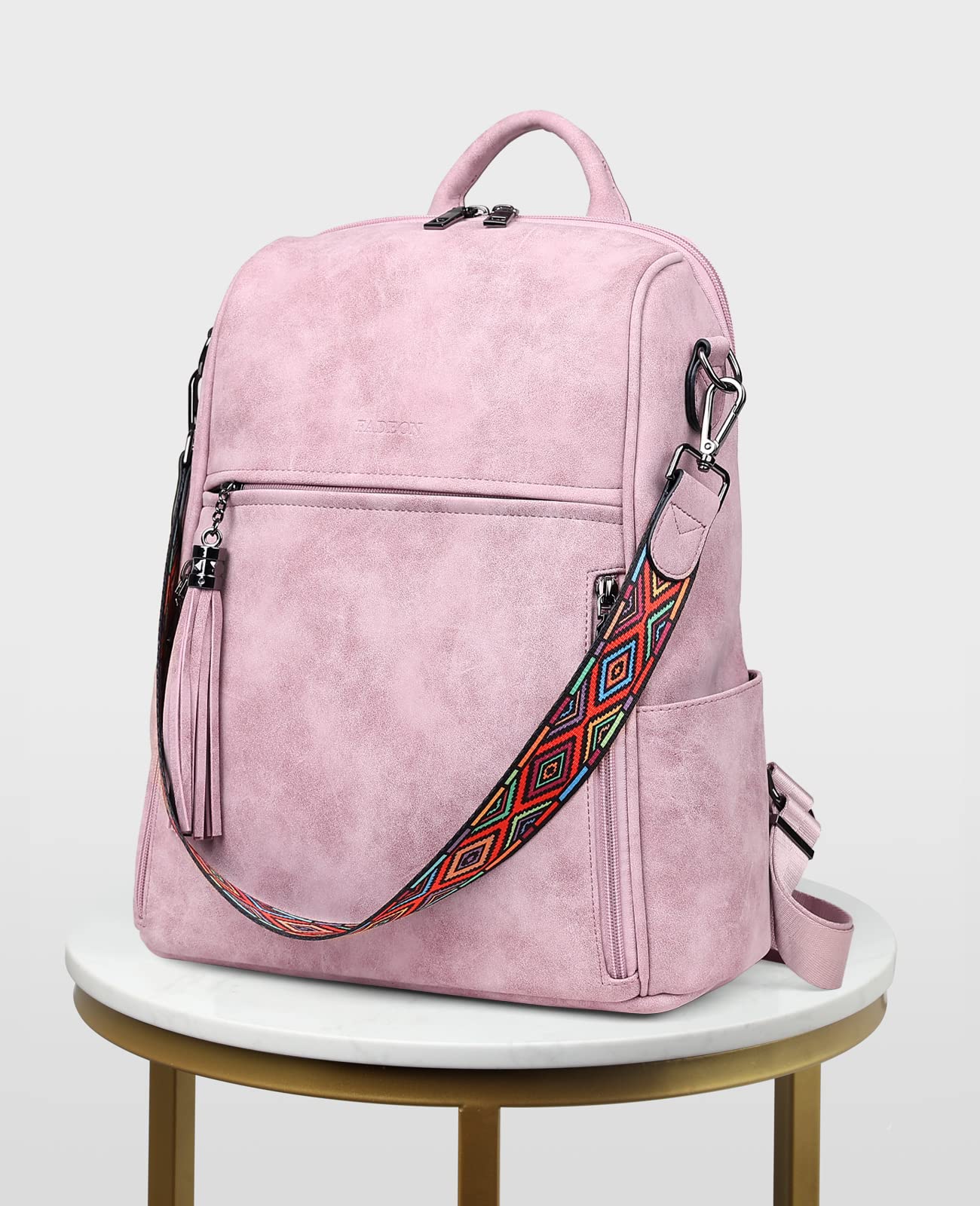 FADEON Women's Leather Backpack Purse - Stylish PU Shoulder Bag with Tassel for Travel, Work & Daily Use | Fashionable Pink Designer Handbag for Women