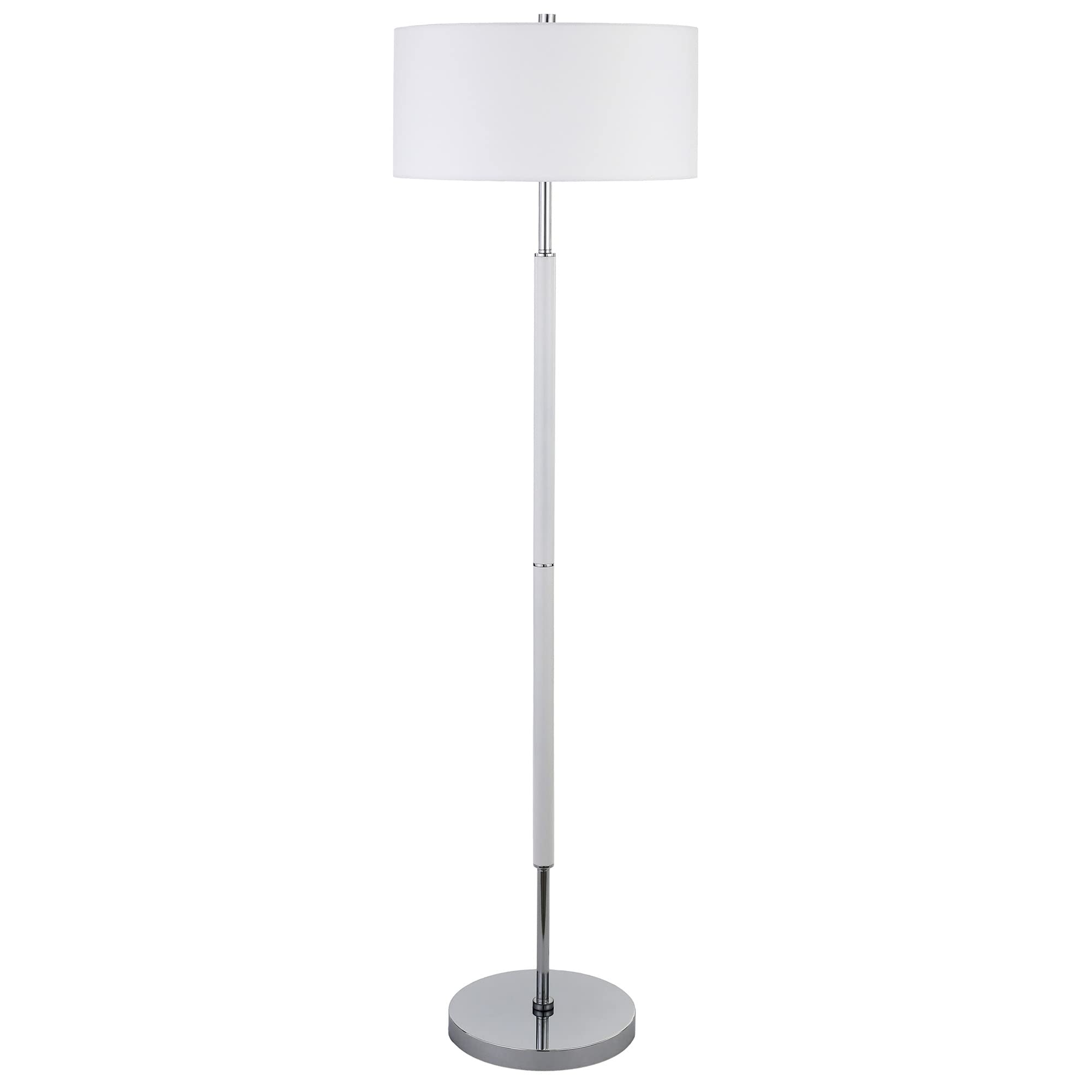 Henn&Hart 2-Light Modern Floor Lamp with Fabric Shade - Matte White/Polished Nickel Finish for Home Office, Bedroom & Living Room | Adjustable Reading Light & Ambient Lighting Solution