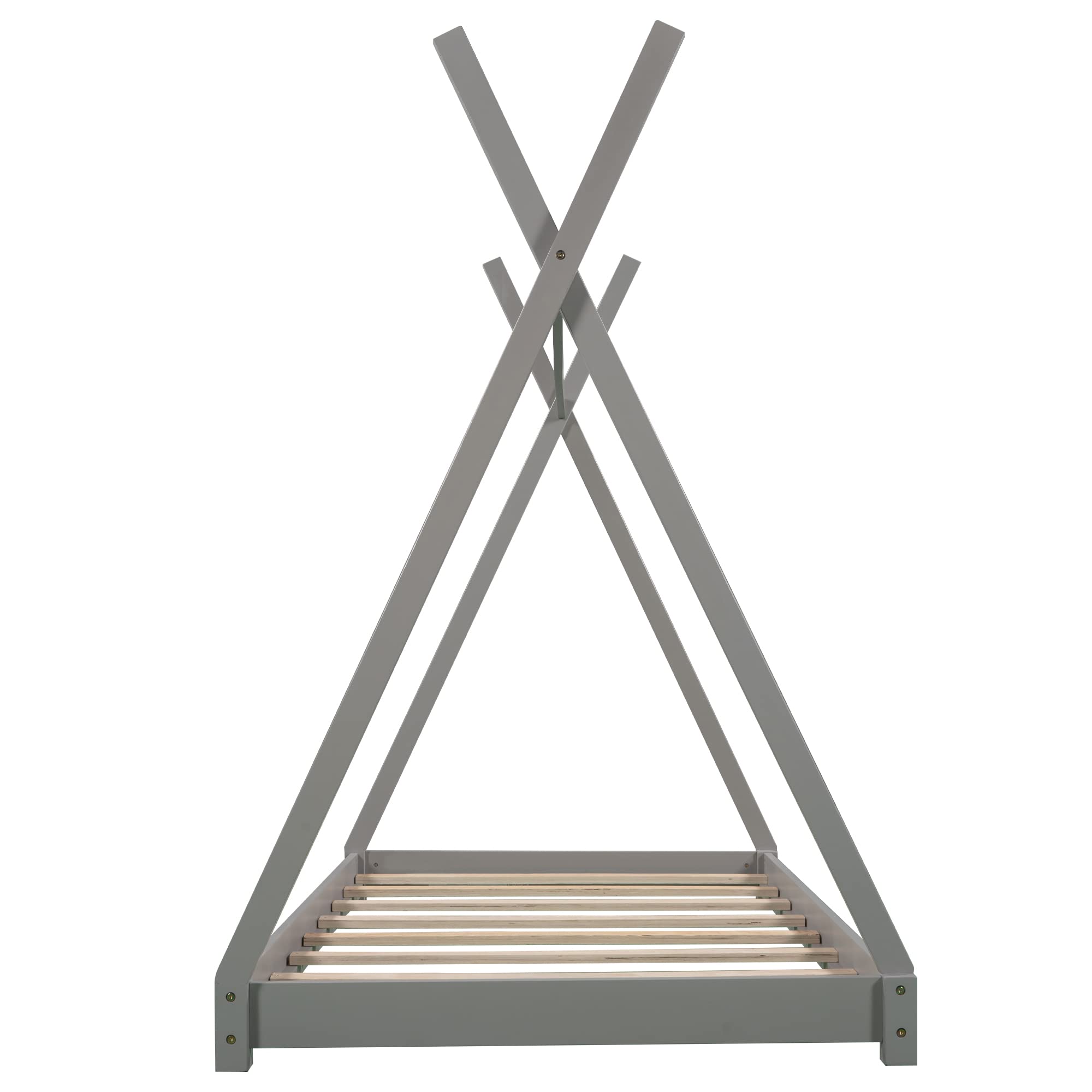 MERITLINE Kids House Bed Twin Size - Wooden Playhouse Bed Frame with Tent for Boys & Girls, Grey - Perfect for Bedrooms, Playrooms & Sleepovers