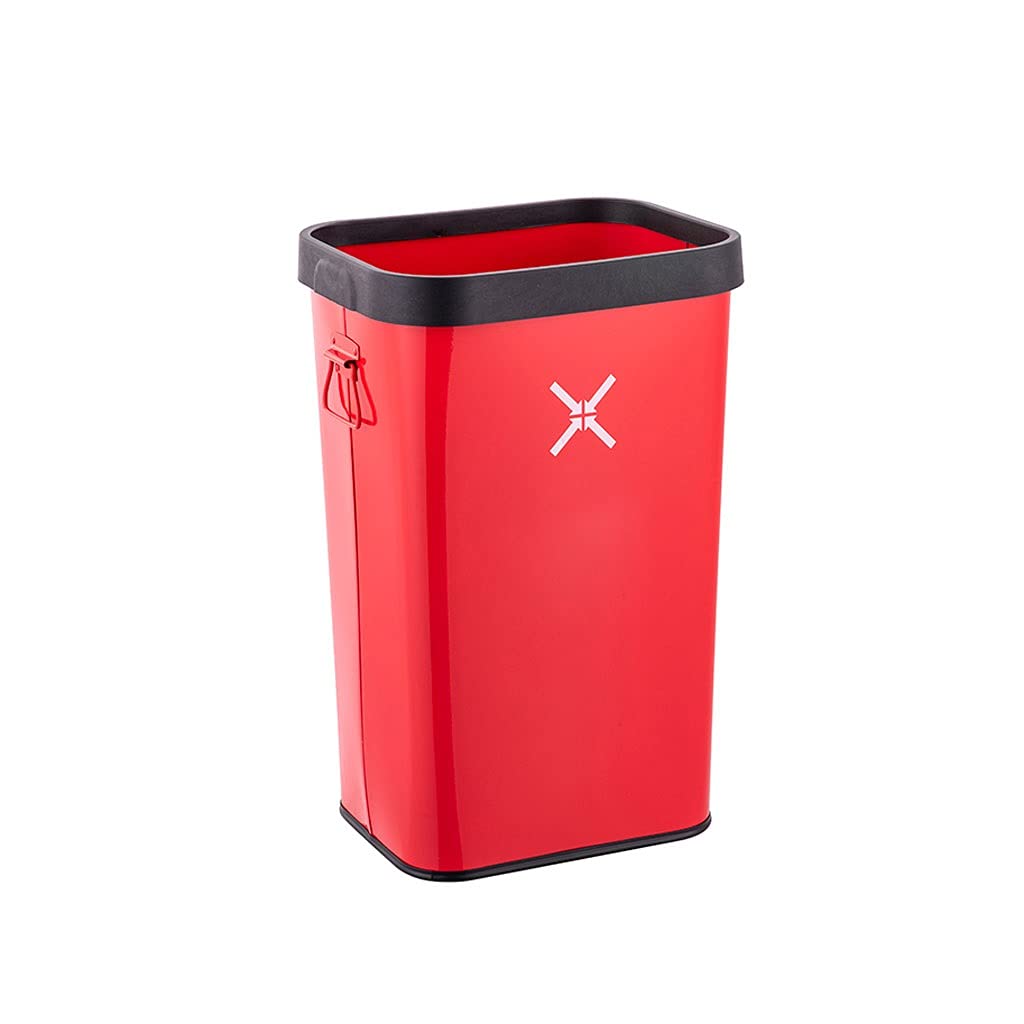 Eco-Friendly 40L/10.5 Gallon Metal Trash Can - Large Capacity Round Garbage Bin with Lid, Durable & Easy to Clean for Kitchen, Office, Bathroom - Red