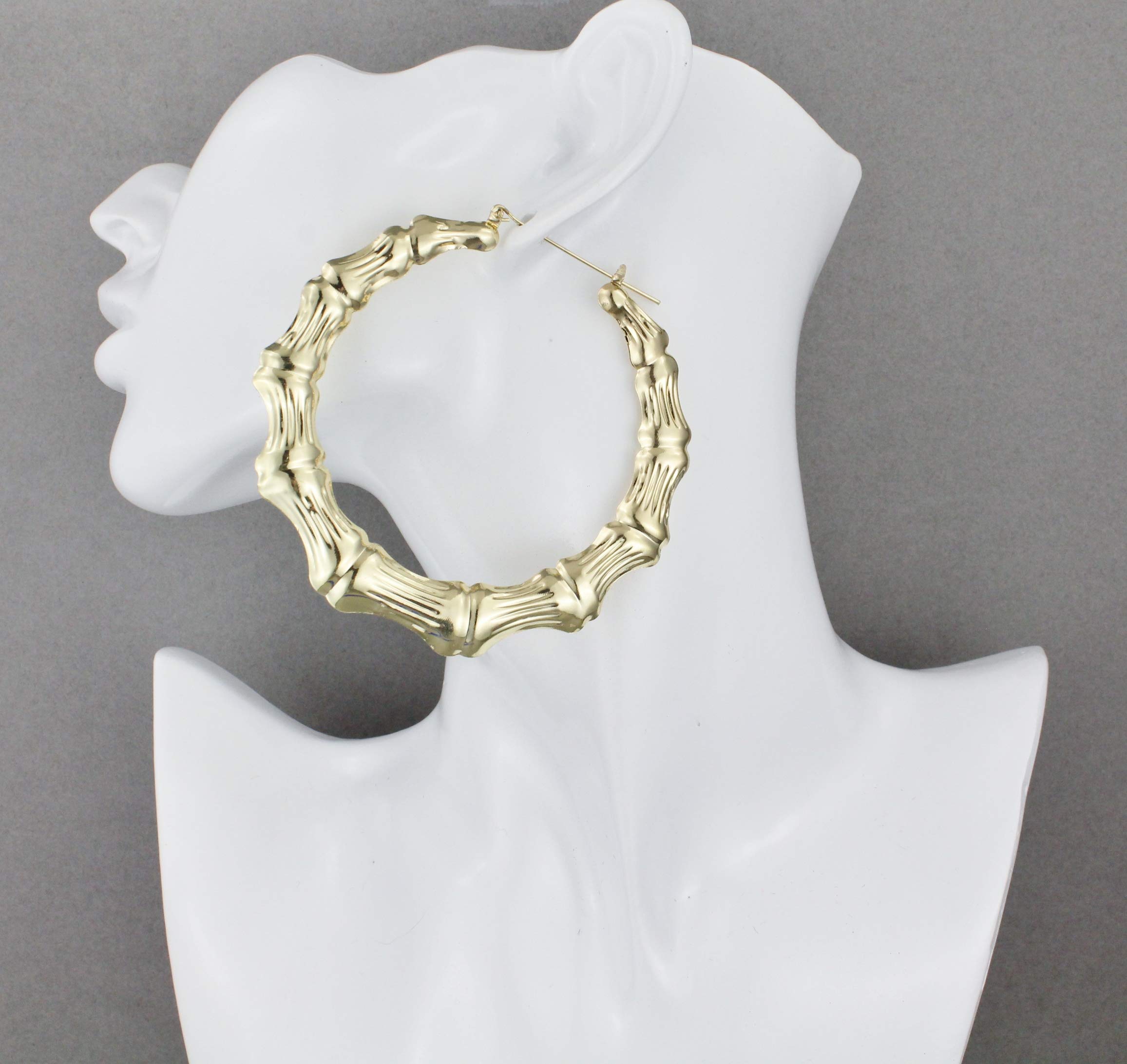 Gold Tone Bamboo Hoop Earrings - 3.25 Inch Large Hollow Metal Door Knocker Hoops for Women | Perfect for Parties, Weddings & Everyday Fashion Accessories