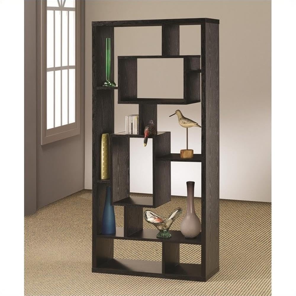 Allora Modern Asymmetrical Cube Bookcase - Black Wooden Bookshelf for Living Room, Office & Bedroom Storage