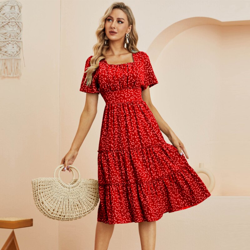Women's Summer Floral Dot Print Dress - Casual Chic Flowy Dress for Beach, Vacation & Date Night