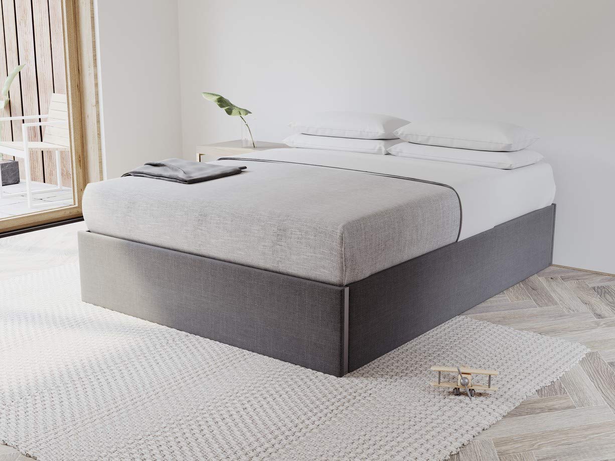 VANT Upholstered Platform Bed Frame - Queen Size Blue Denim Weave - No Box Spring Needed with Sturdy Foundation - Modern Bedroom Furniture for Adults - Perfect for Master Bedrooms, Guest Rooms & Apartments
