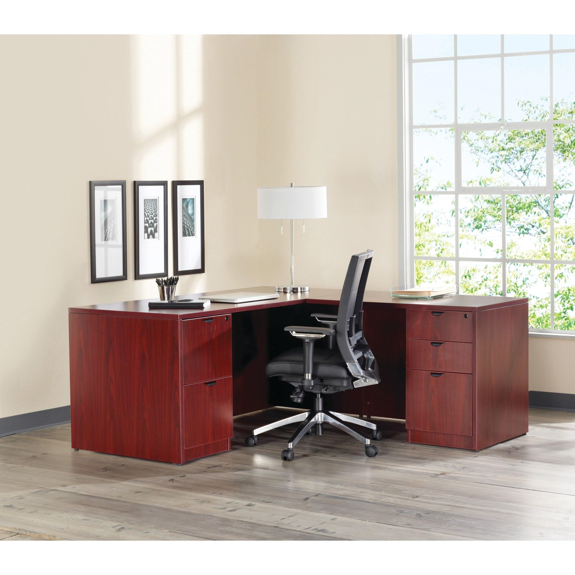 Lorell Prominence 2.0 Mahogany Laminate Double-Pedestal Desk - Executive Office Desk with Ample Workspace for Home & Business Use