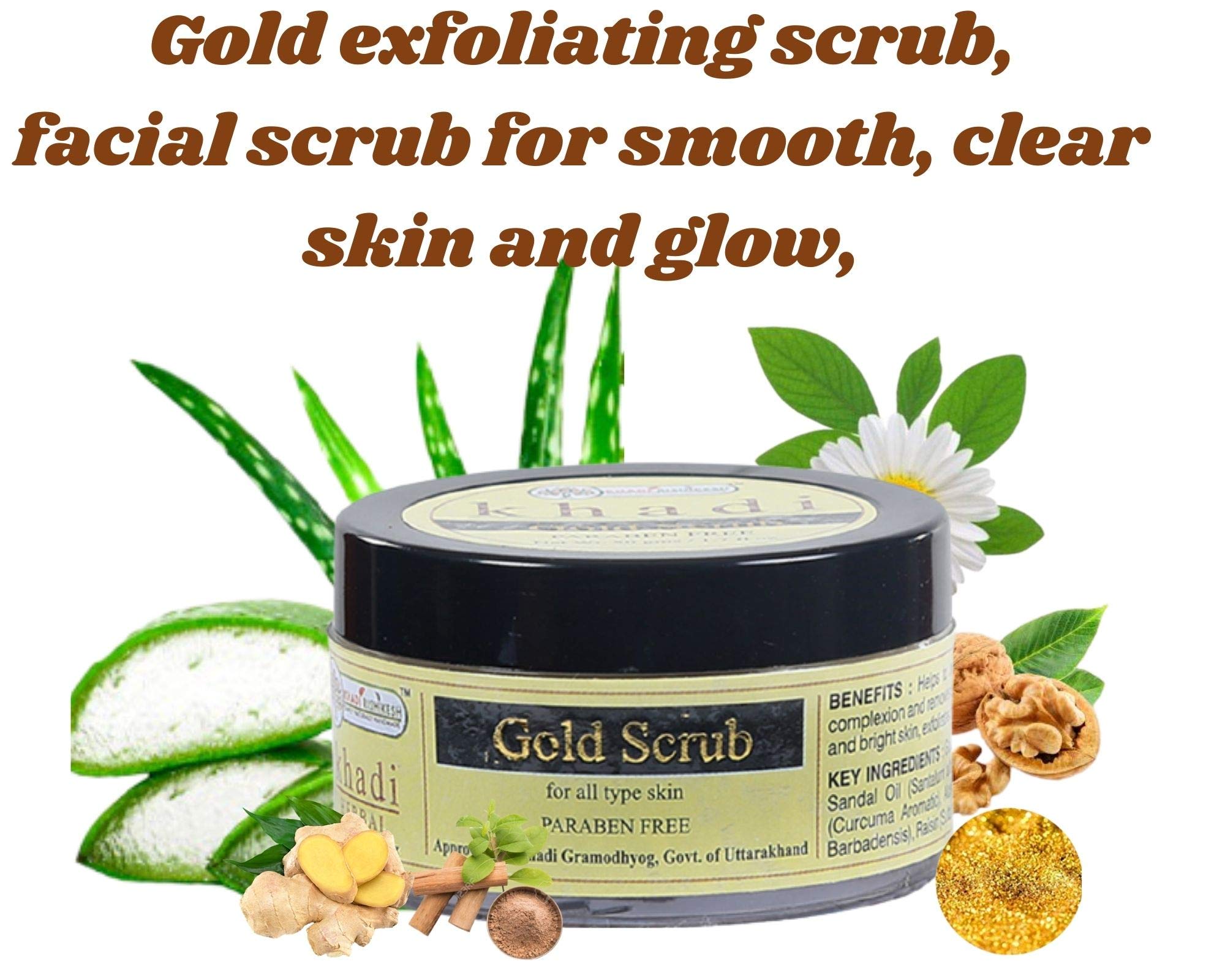 Khadi Rishikesh Herbal Gold Facial Kit - Sandalwood & Turmeric Face Mask for Fair & Bright Skin - Dead Skin Cell & Tan Removal - Deep Cleansing - Unisex 50g with Free Towel (Rumaal) - Perfect for Daily Skincare & Glow Boosting