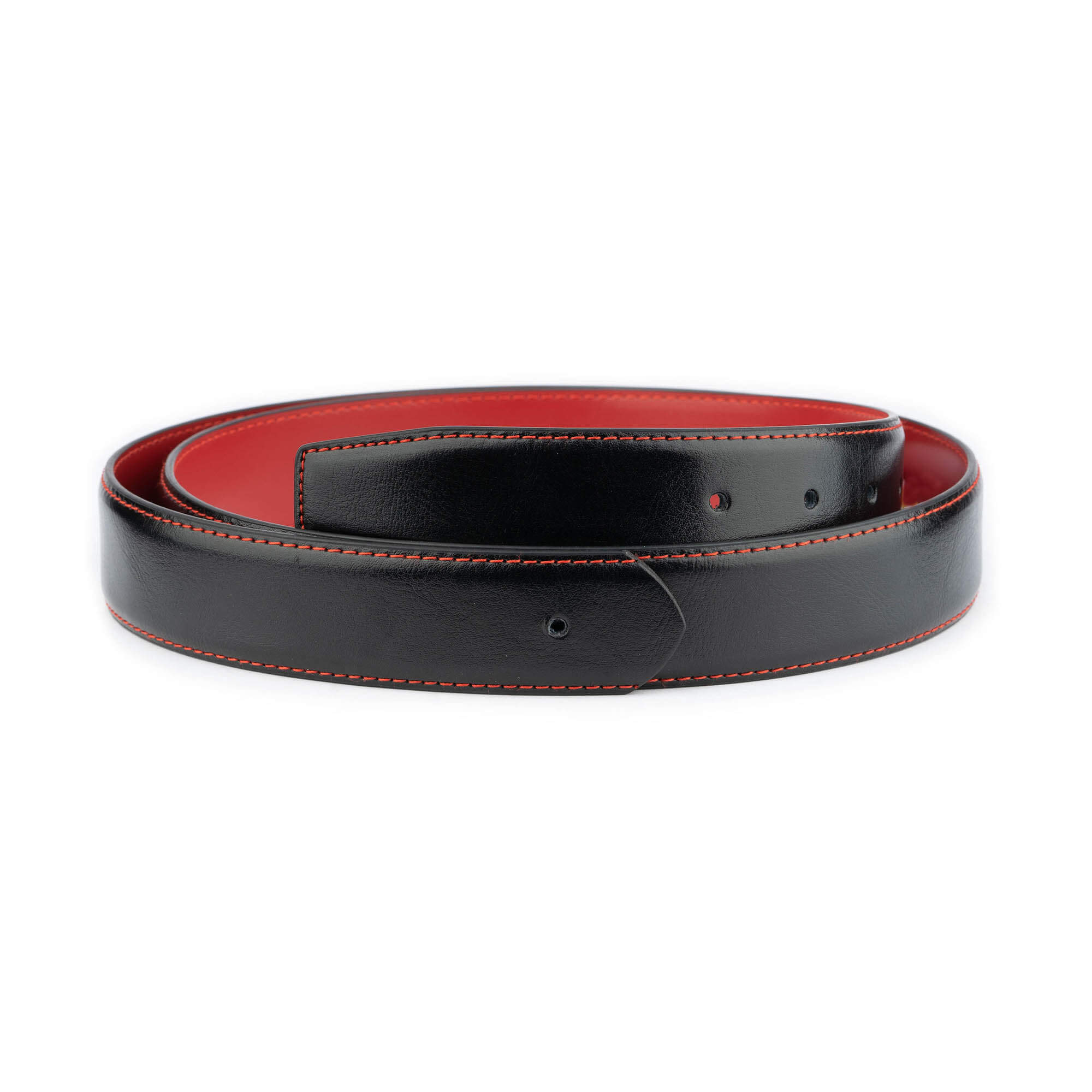 Premium Black Leather Belt for Men with Red Stitching - Cartier Buckle Replacement - Perfect for Business, Casual & Formal Wear