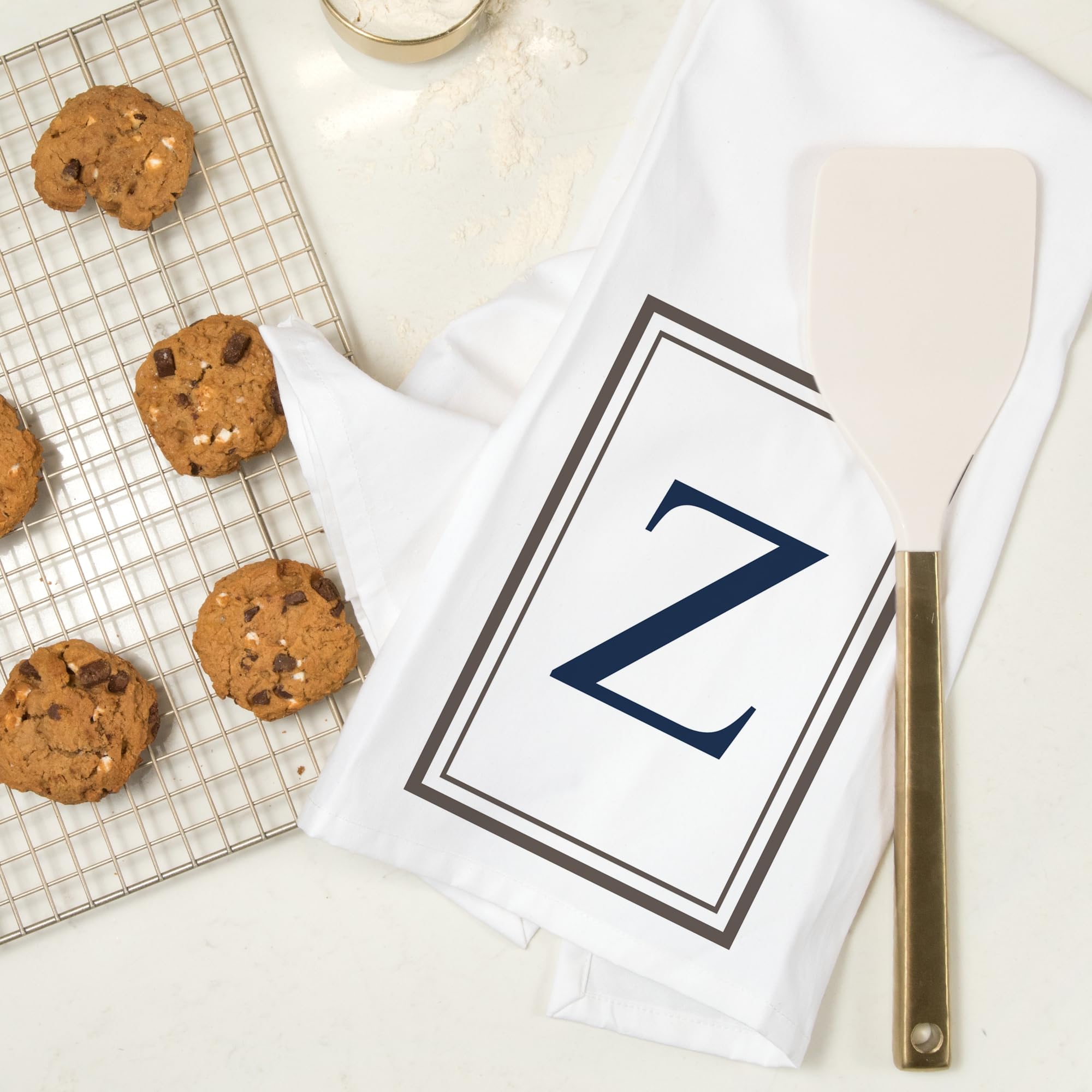 Lantern Press Monogram Cotton Tea Towel - Gray and Blue Decorative Hand Towel for Kitchen & Home | Premium 100% Cotton | Perfect for Gifts, Dish Drying & Farmhouse Decor