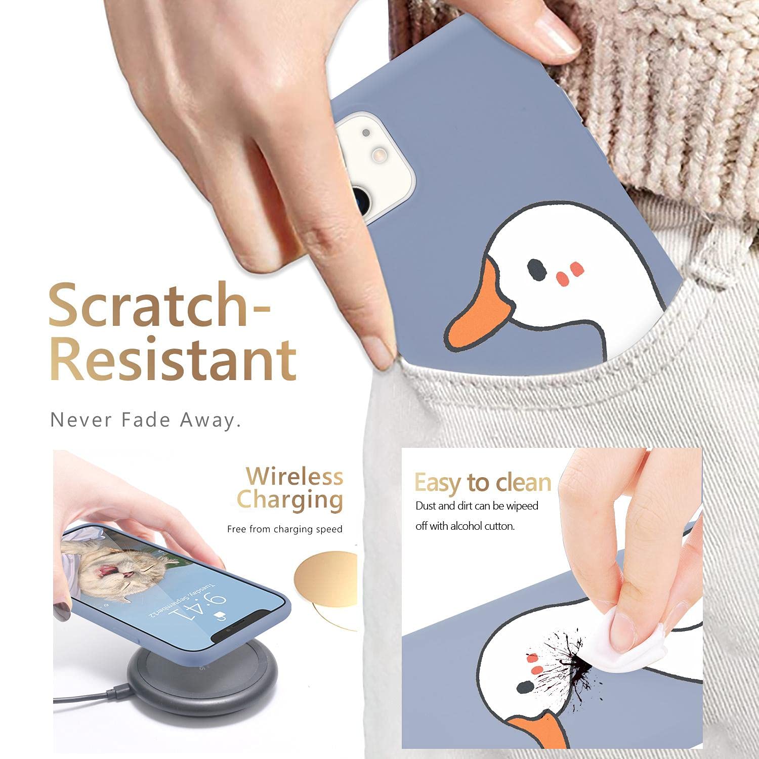 Cute Cartoon Duck iPhone 12 Mini Case - Kawaii Animal Blue Liquid Silicone Soft Gel Rubber Phone Cover for Women & Girls | Perfect Gift for Birthday, Valentine's Day & Everyday Protection