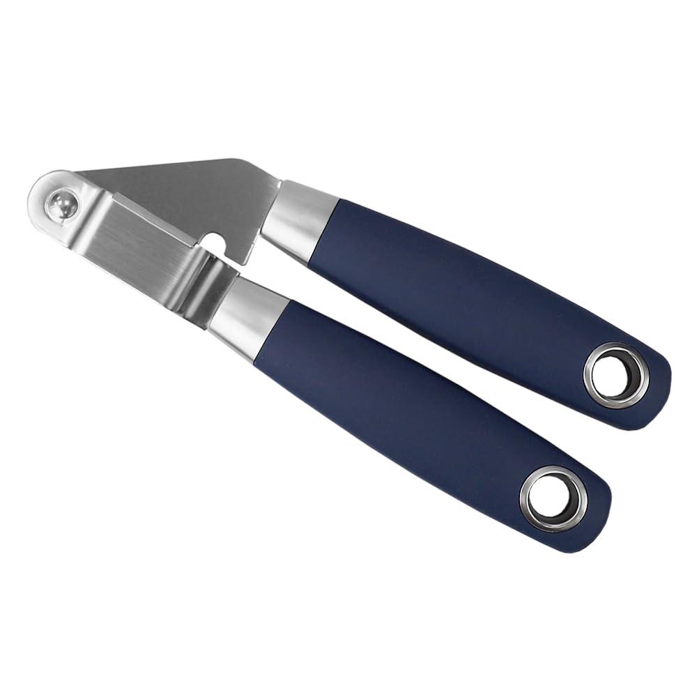 Premium Stainless Steel Garlic Press - Easy Squeeze & Clean, Rust-Resistant Kitchen Tool for Mincing Garlic, Ginger & Herbs - Perfect for Cooking, Baking & Meal Prep - Home Basics KT37236, Indigo