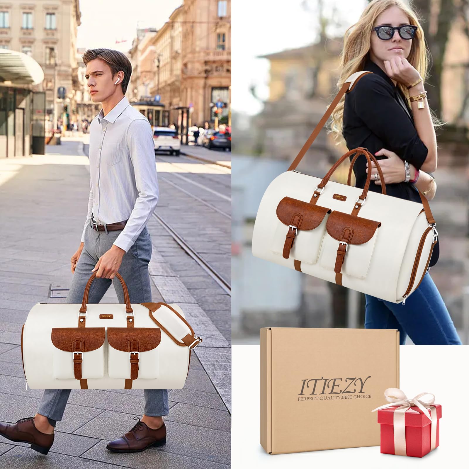 Convertible Travel Duffle Bag for Women & Men - Large Weekender Carry On Garment Bag with Shoe Pouch | 3-Piece Hanging Suitcase Set for Business Trips, Gym & Weekend Getaways