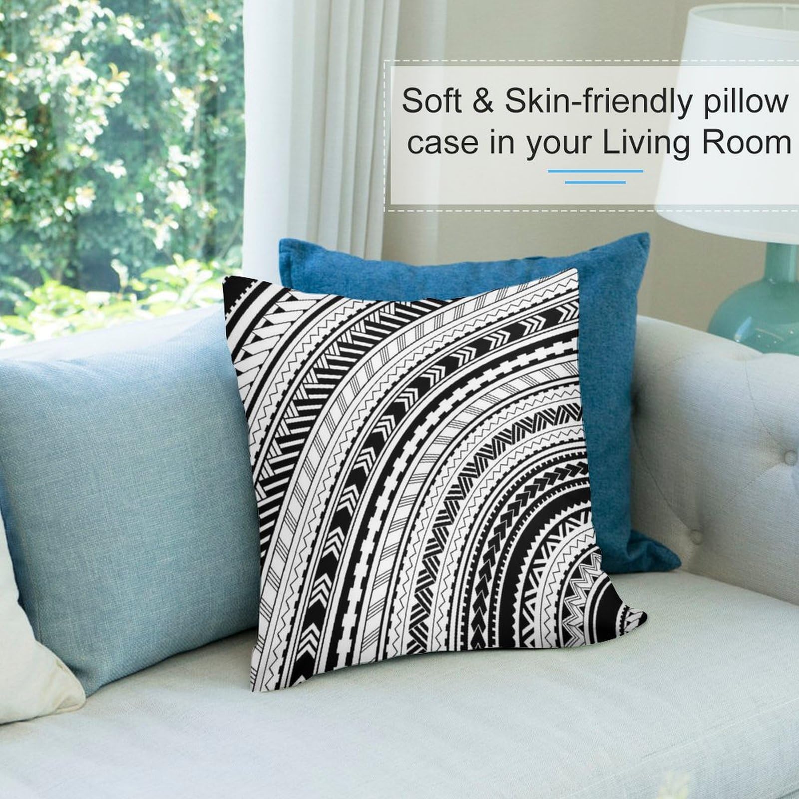Maori Style Ethnic Ornaments Plush Pillow Covers - Soft & Smooth Cushion Covers for Sofa, Bed (Set of 4, 18x18 Inches) - Perfect for Home Decor, Living Room, Bedroom & Boho Style Interior Design