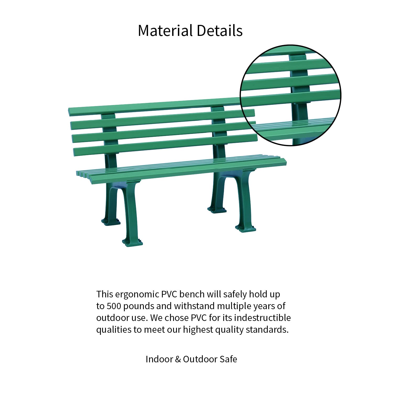Weatherproof German PVC Outdoor Bench - Heavy Duty 500 lbs Capacity - Steel & Resin Garden Patio Furniture for Porch, Park, Deck - Green - Perfect for Backyard, Poolside & Outdoor Relaxation
