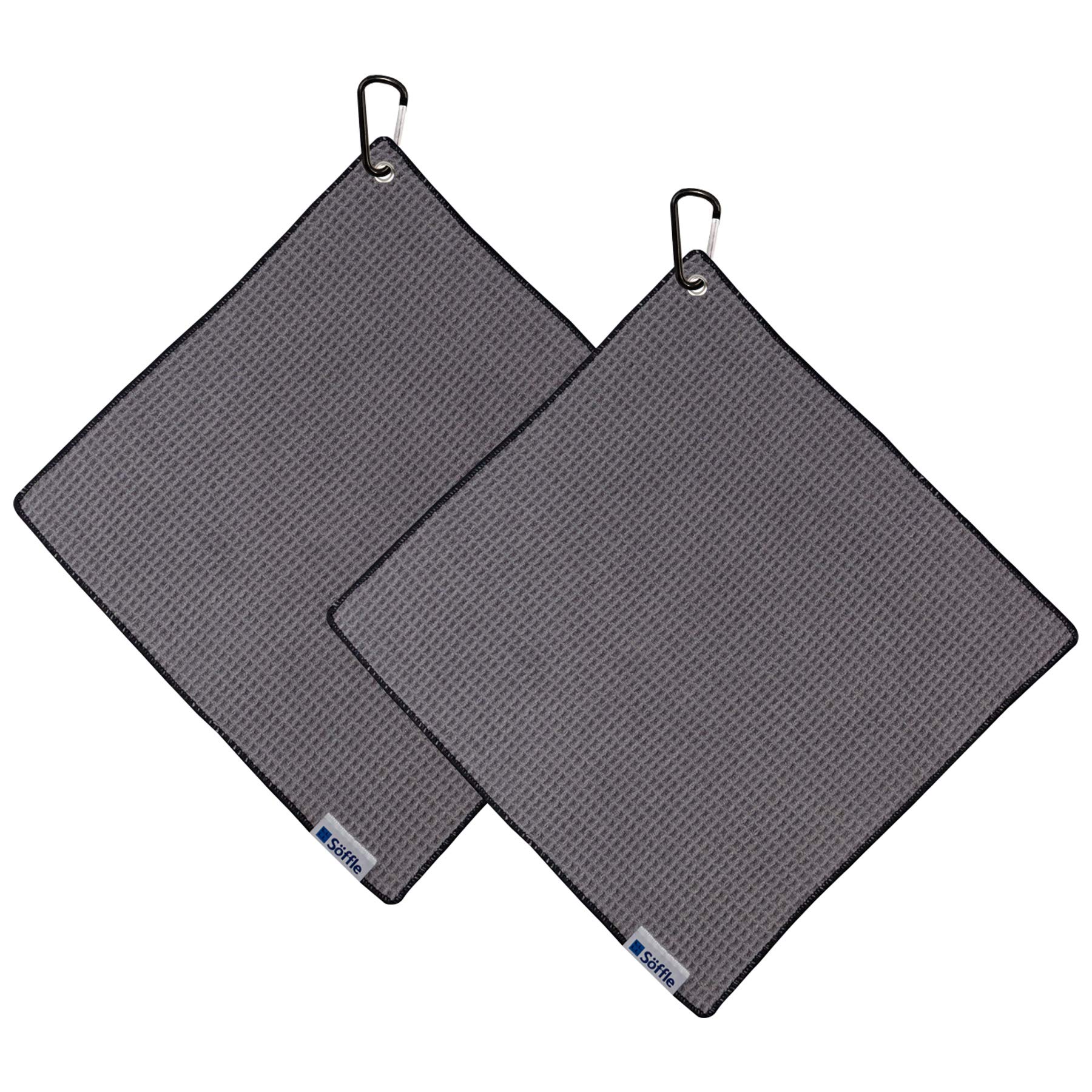 Premium Waffle Golf Towels 2 Pack - 16x16 Inches with Clip - Quick-Dry Microfiber Golf Accessories for Greens & Course (Silver & Black) - Perfect for Golfers, Caddies & Club Cleaning