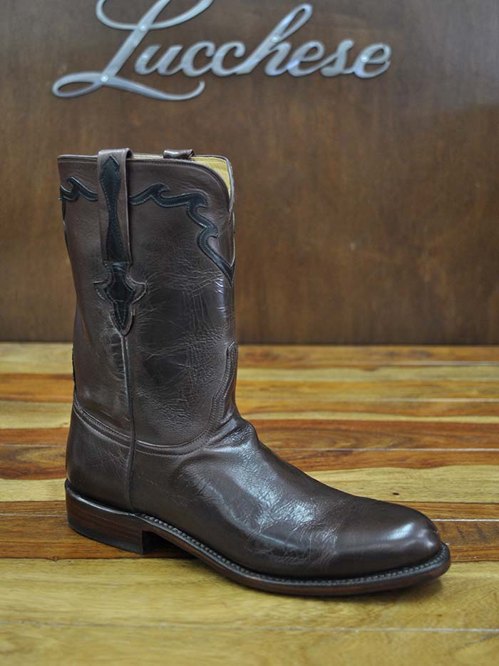 Lucchese L3555.RR Florence Buffalo Roper Boots for Men - Whiskey Burnished Leather Western Cowboy Boots - Perfect for Rodeo, Country Dancing & Casual Wear