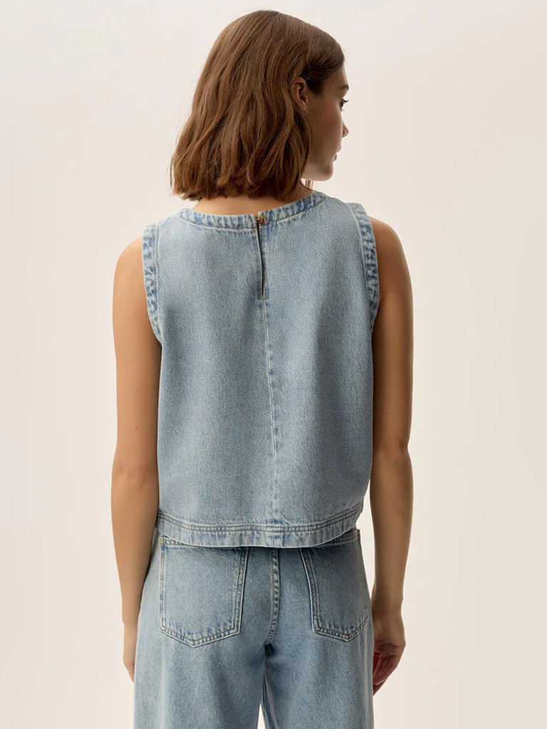 Des Petits Hauts Louzou Top in Bleach Denim - Women's Stylish Denim Shirt for Casual Outfits & Everyday Wear