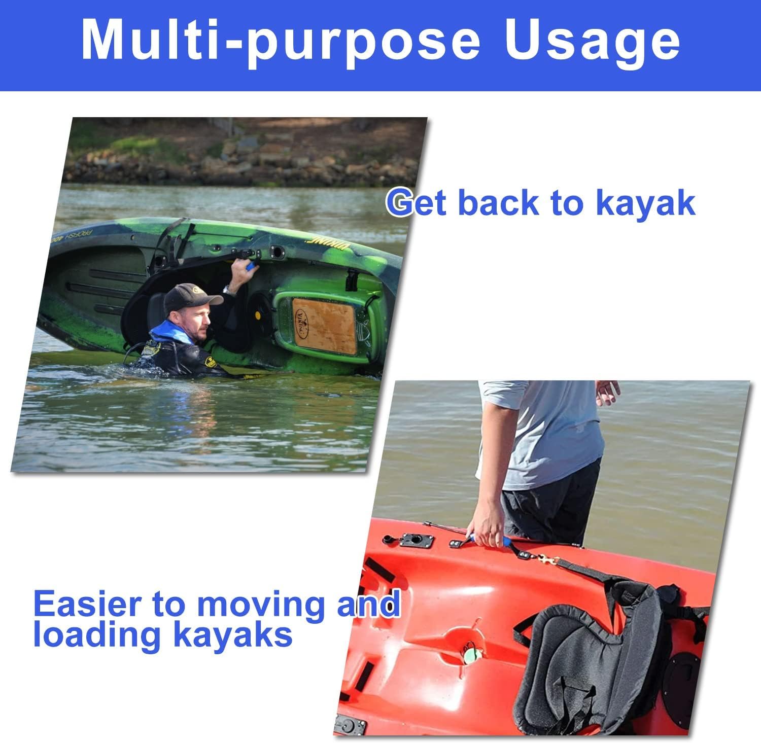 **HLOGREE Kayak Handles 2/4 Pack - Heavy Duty Kayak Carry Handles with Rivets for Easy Transport - Replacement Handles for Emotion, Pelican, Hobie, Lifetime, Sit-On-Top, Ocean & Wilderness Kayaks - Perfect for Kayaking, Fishing & Outdoor Adventures**
