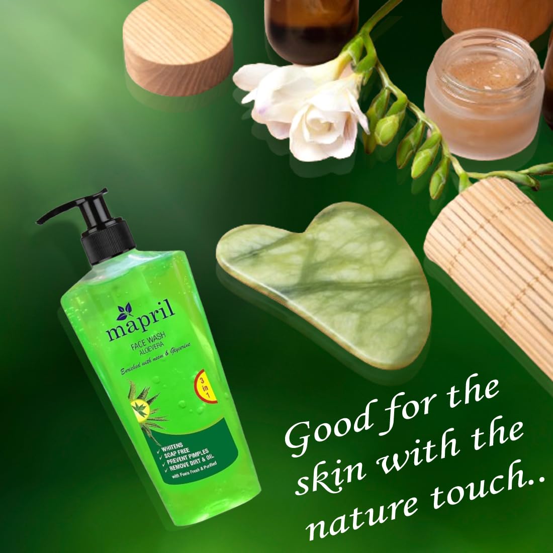Mapril Purifying Face Wash with Neem & Aloe Vera Extracts - Oil-Free, Pimple Prevention, Softens Skin (250ml) - Perfect for Daily Cleansing & Acne-Prone Skin Care