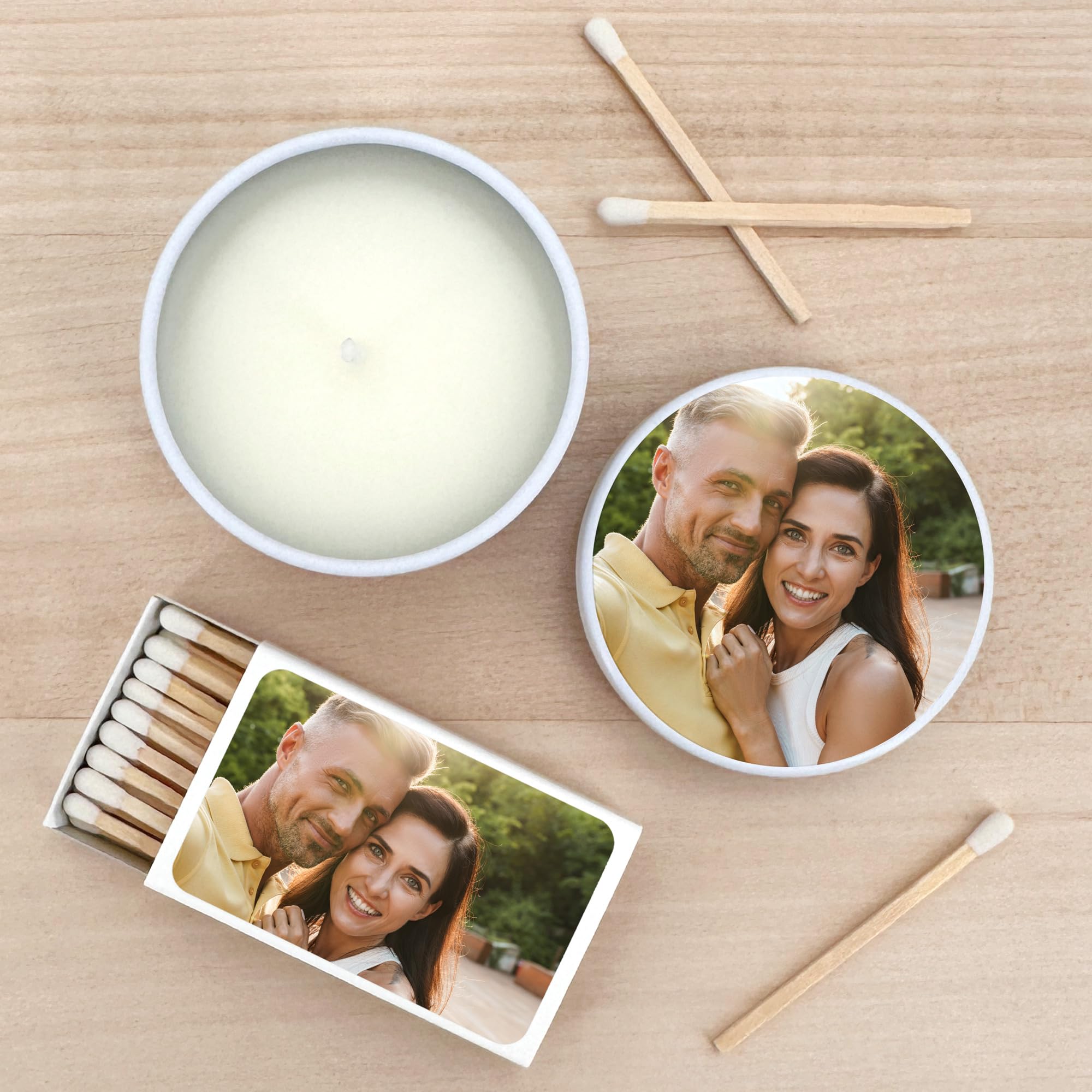 Custom Photo Candles for Weddings - Set of 10 White Tin - Bulk Party Favors
